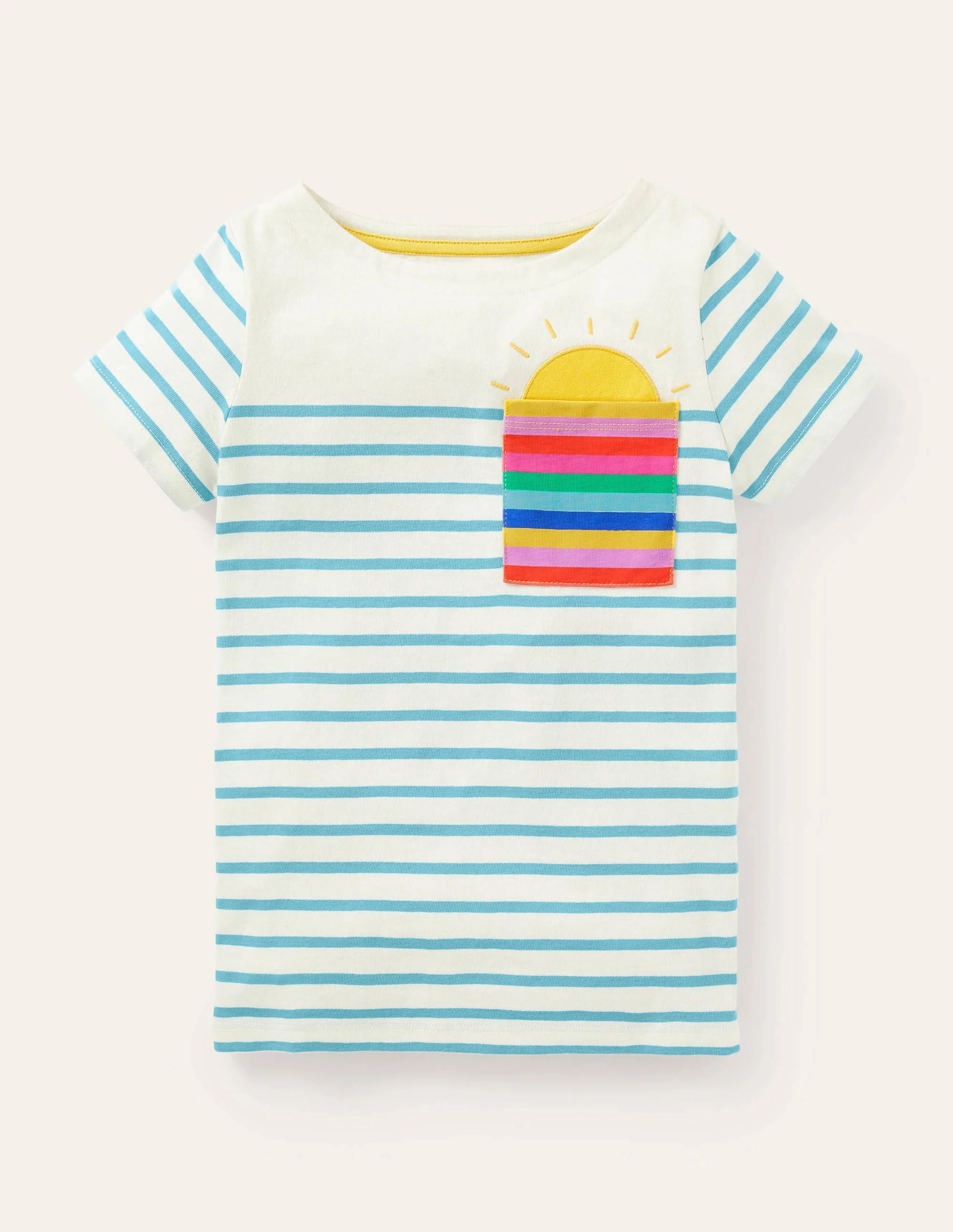Short-sleeved Breton-Ivory/Blue Rainbow Pocket