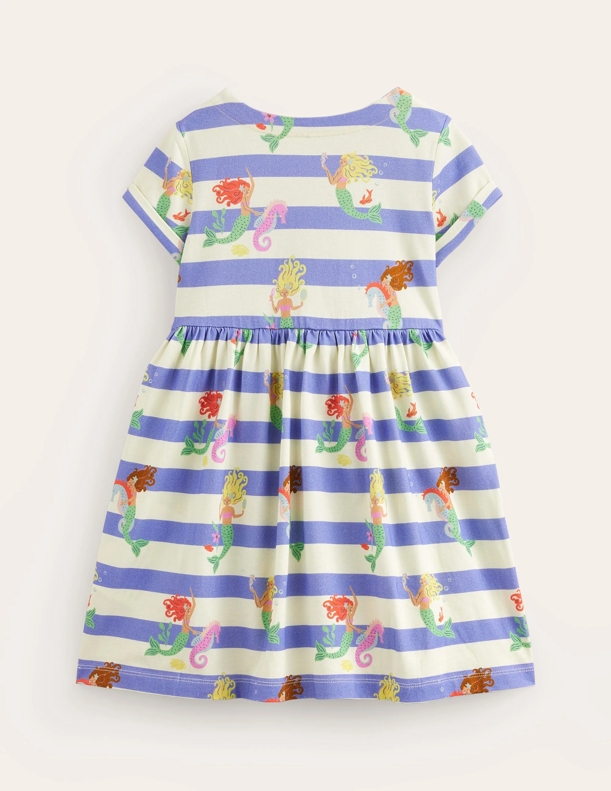 Short-sleeved Fun Jersey Dress-Surf Blue Mermaid Stripe - Image 2