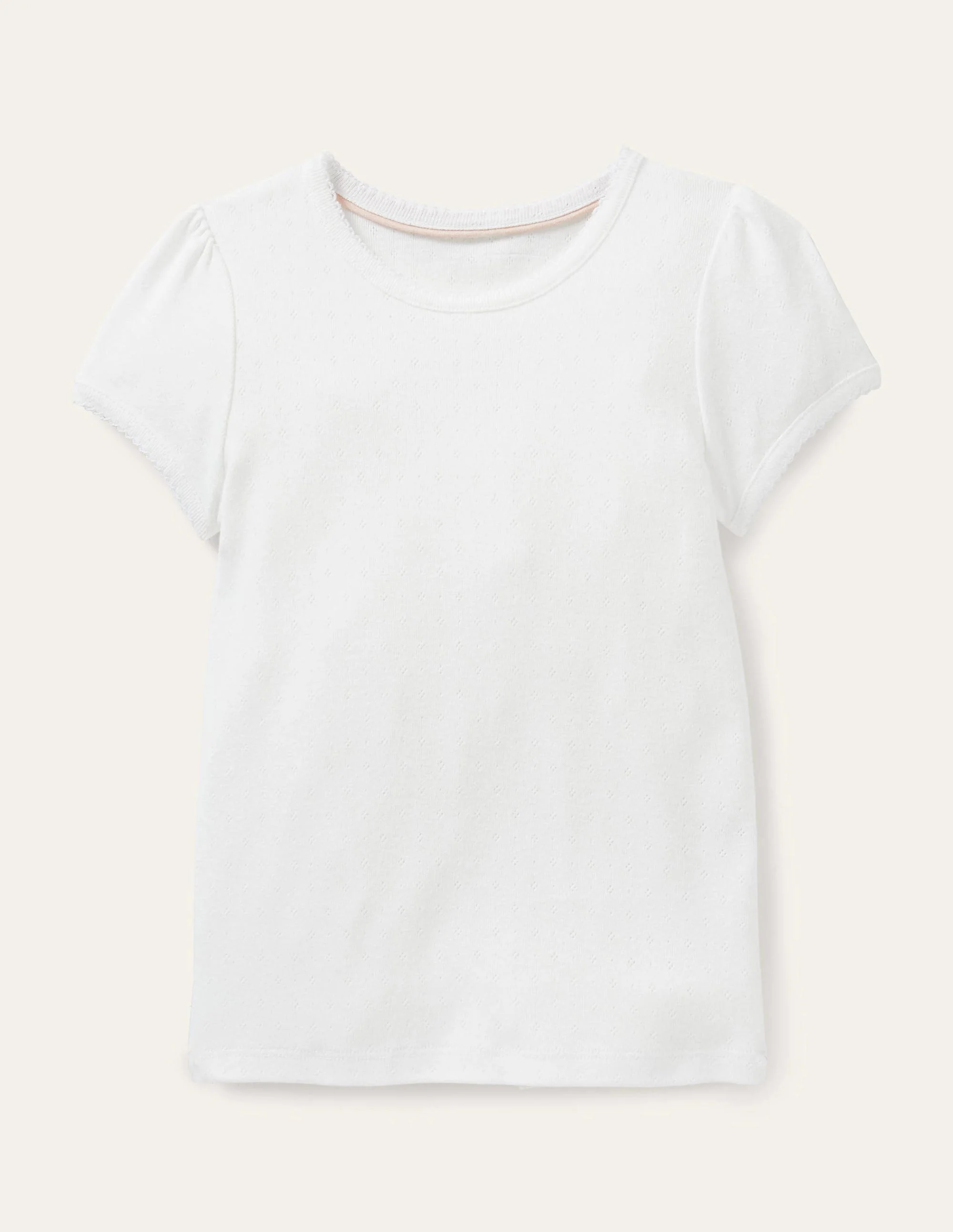 Short-Sleeved Pointelle Top-Ivory - Image 8