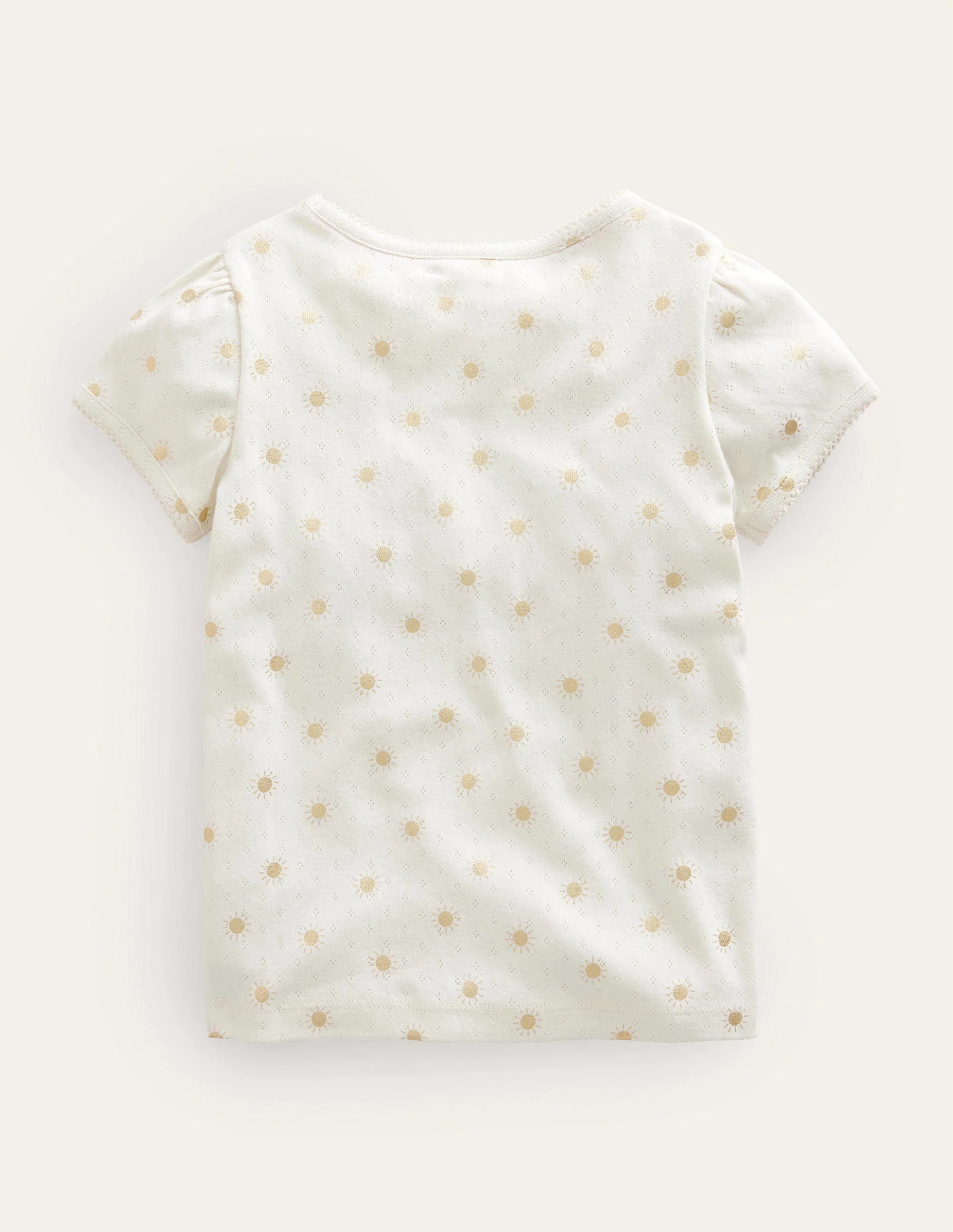 Short-Sleeved Pointelle Top-Ivory/Gold Suns - Image 2