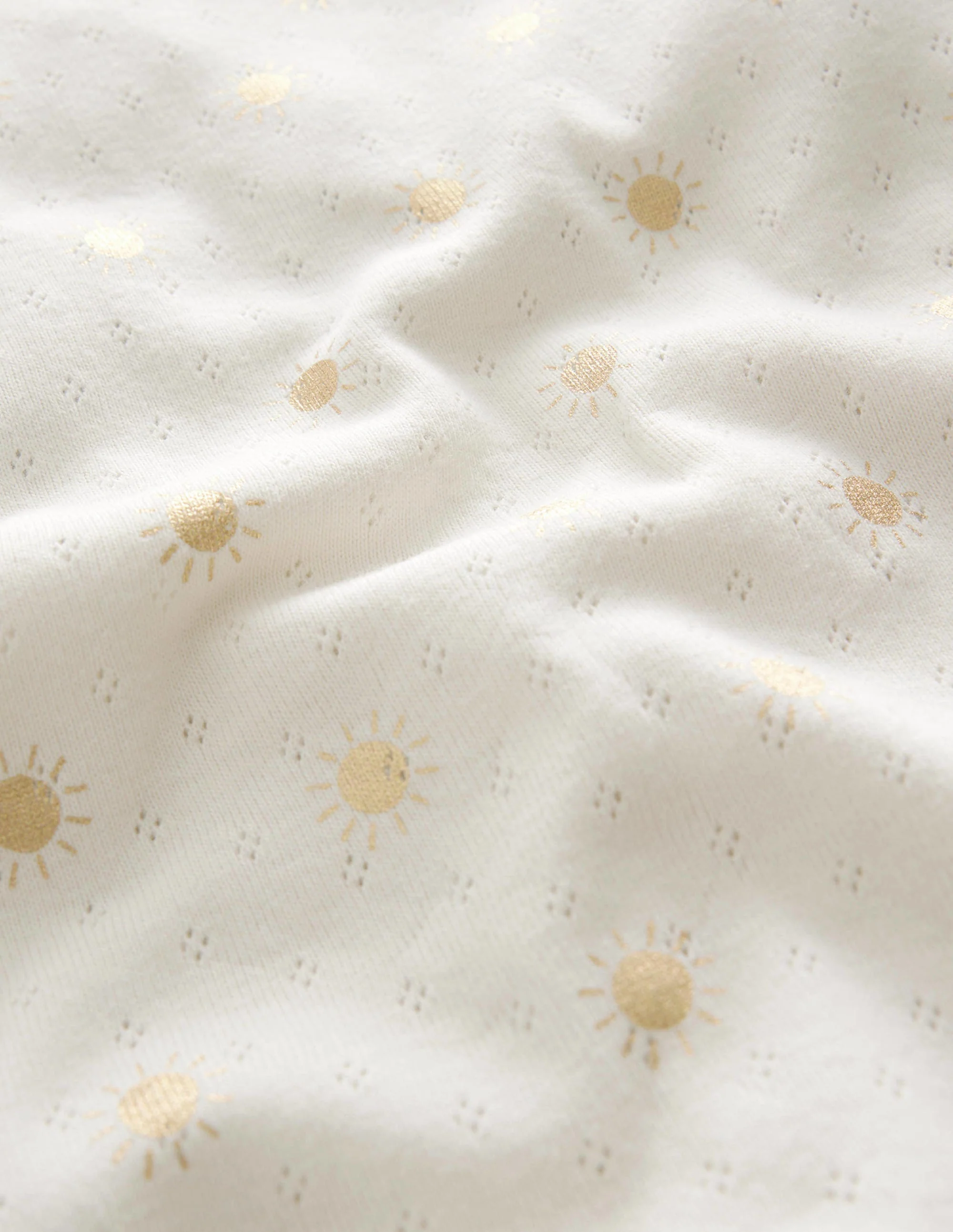 Short-Sleeved Pointelle Top-Ivory/Gold Suns - Image 3