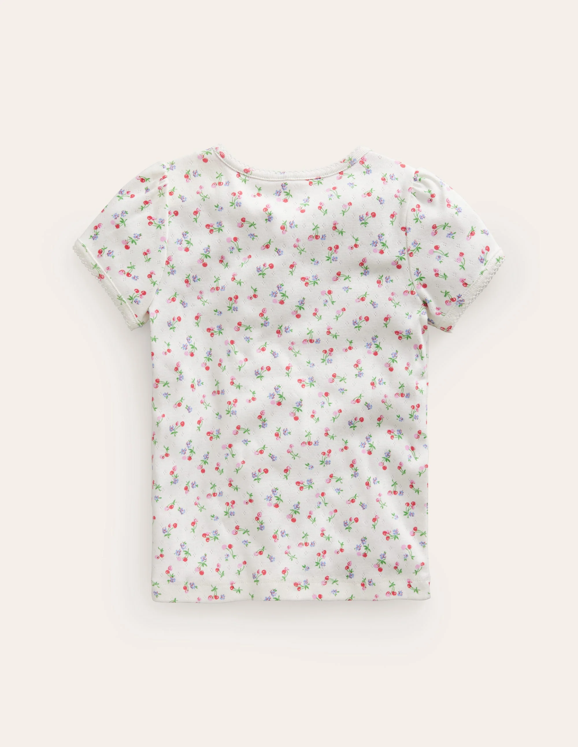 Short-sleeved Pointelle Top-Ivory Little Cherries - Image 2