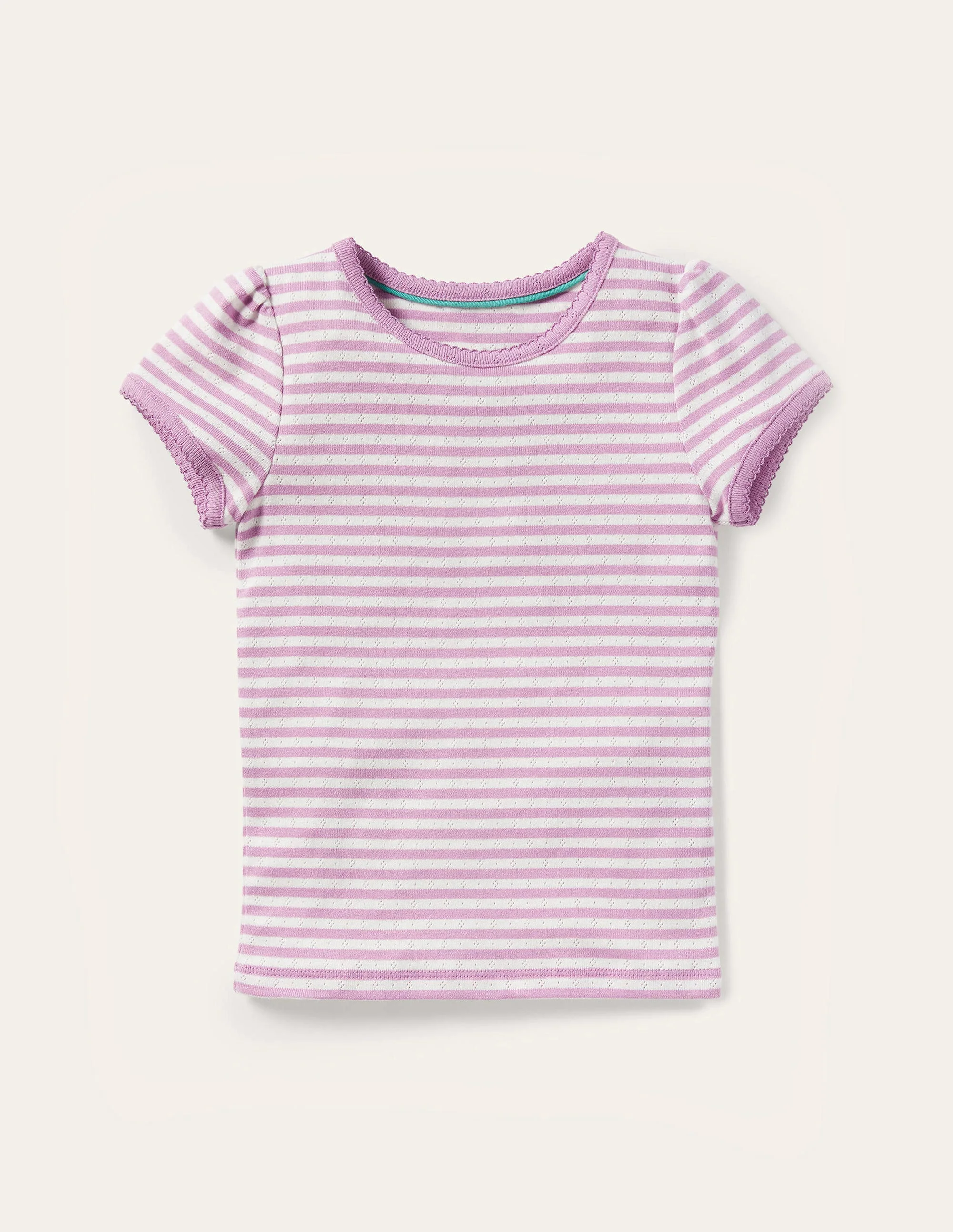 Short-sleeved Pointelle Top-Lilac Purple/Ivory