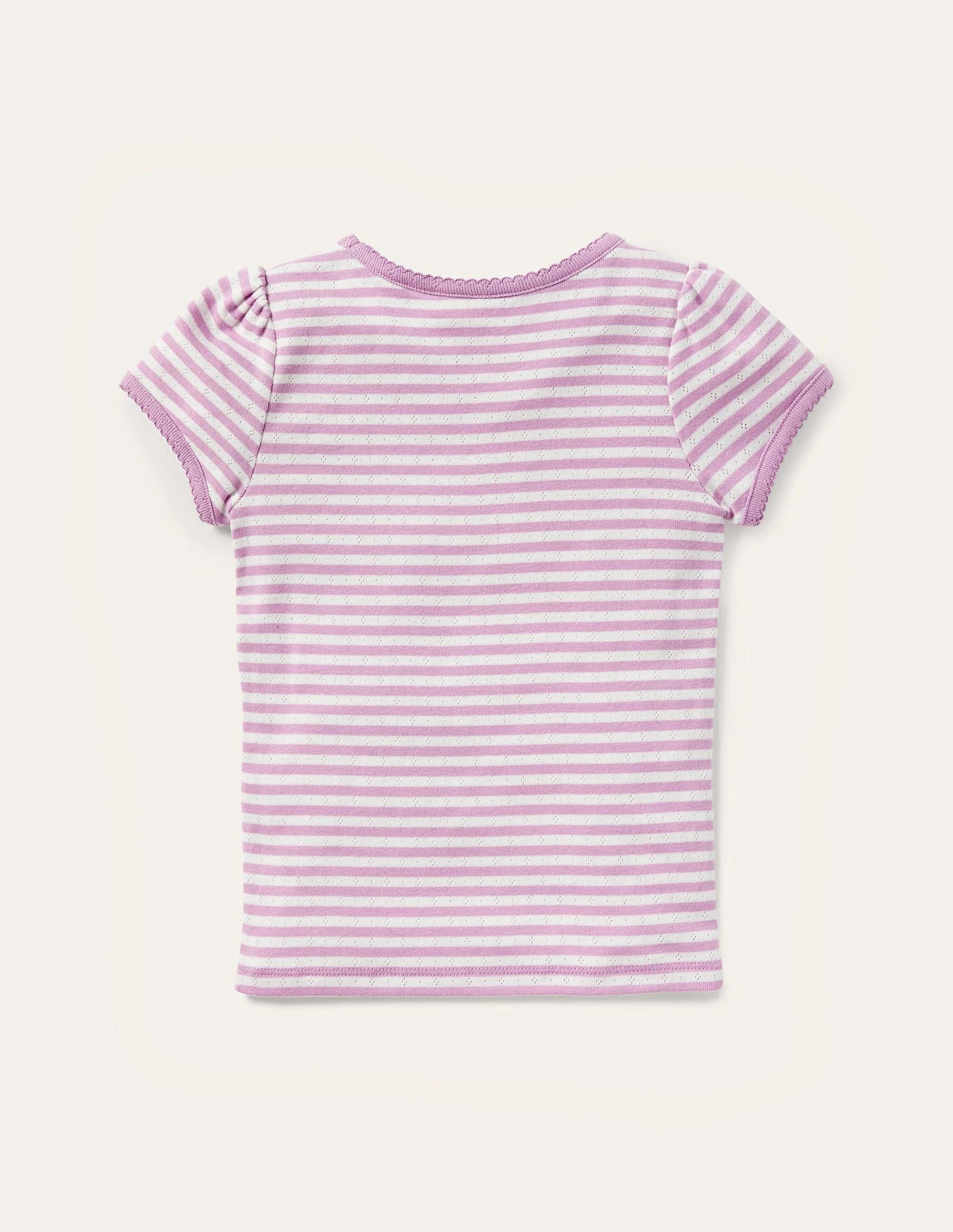 Short-sleeved Pointelle Top-Lilac Purple/Ivory - Image 2
