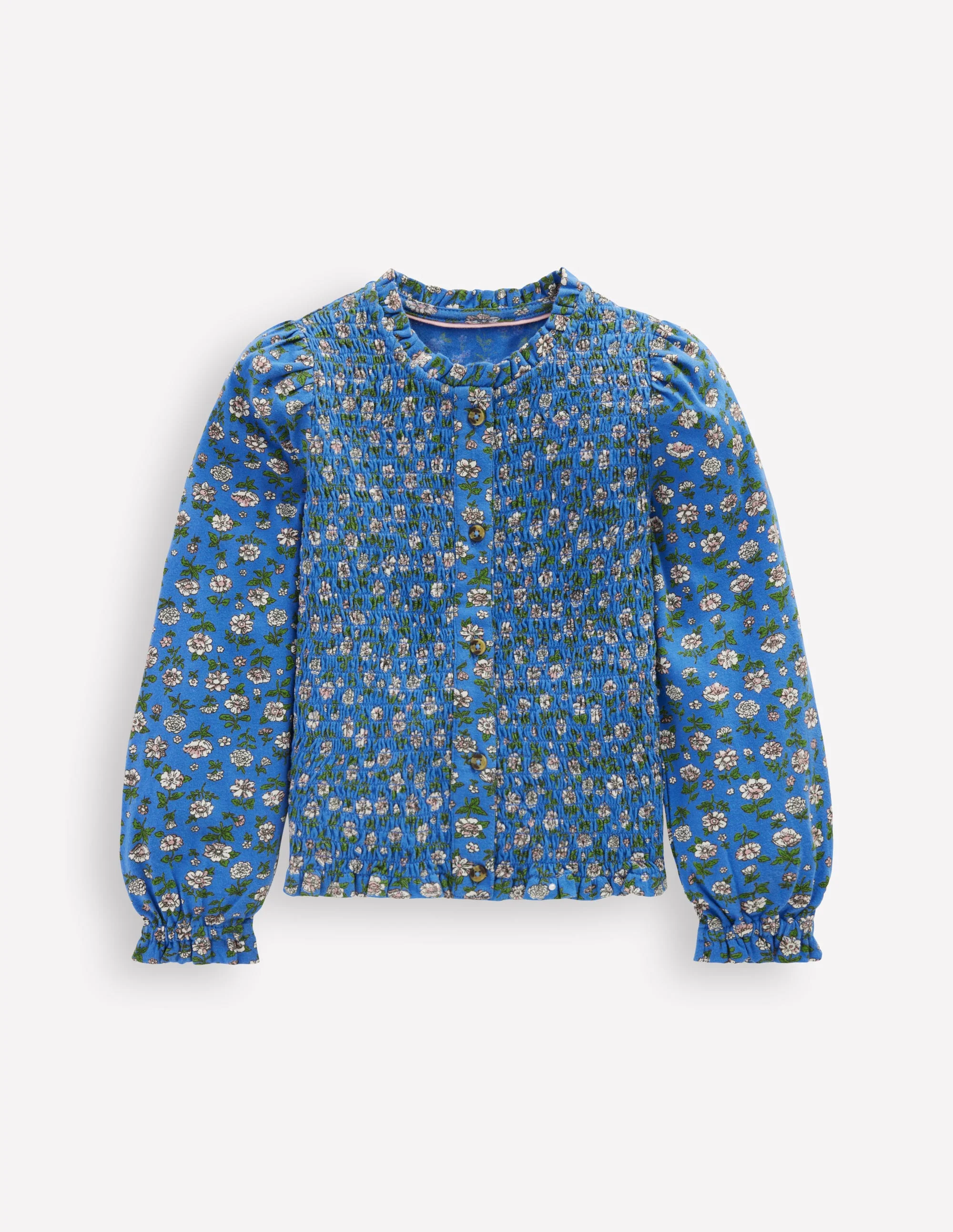 Smocked Jersey Blouse-Delft Garden Flower - Image 4