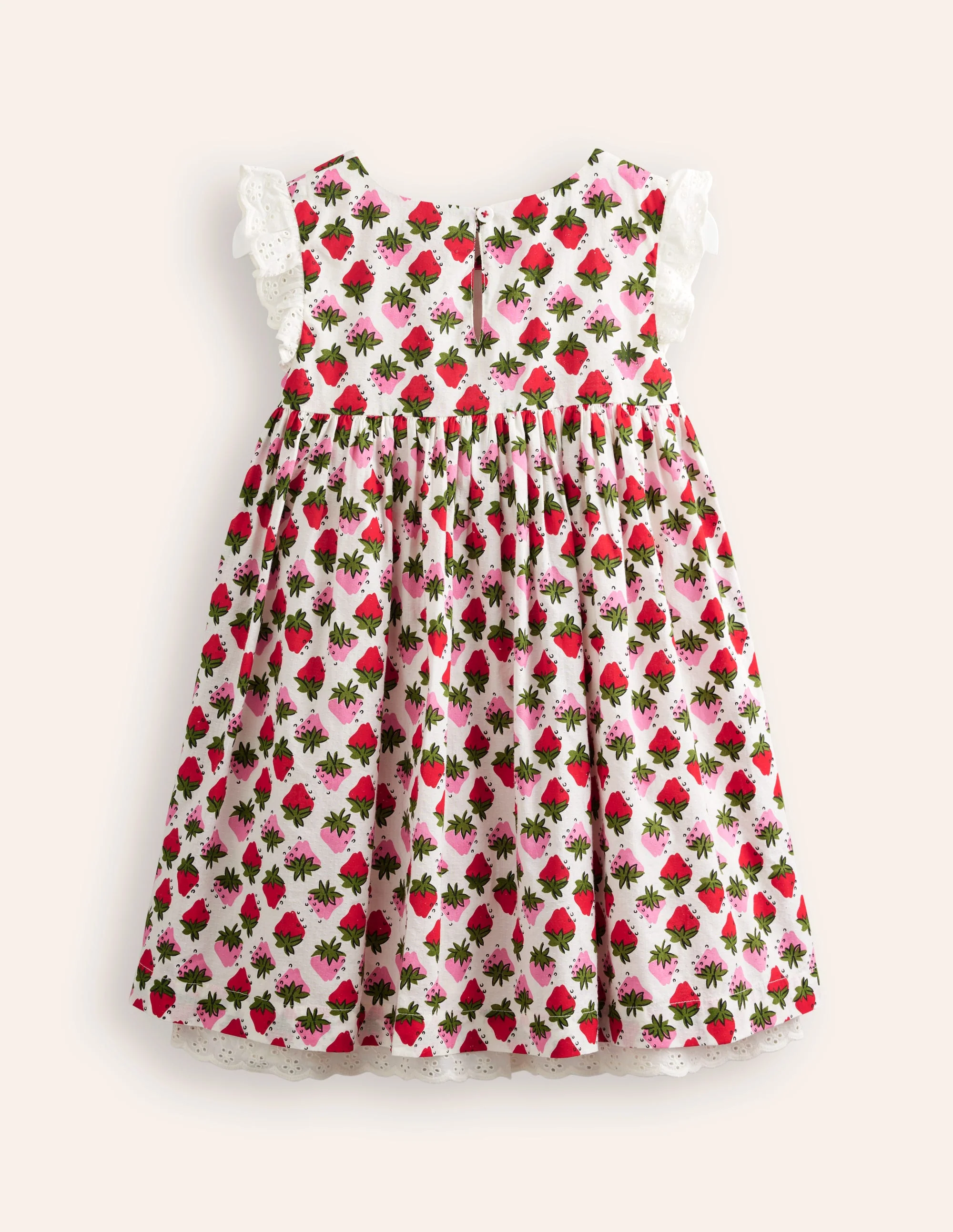 Smocked Lace Trim Dress-Vintage Strawberry Stamp - Image 2