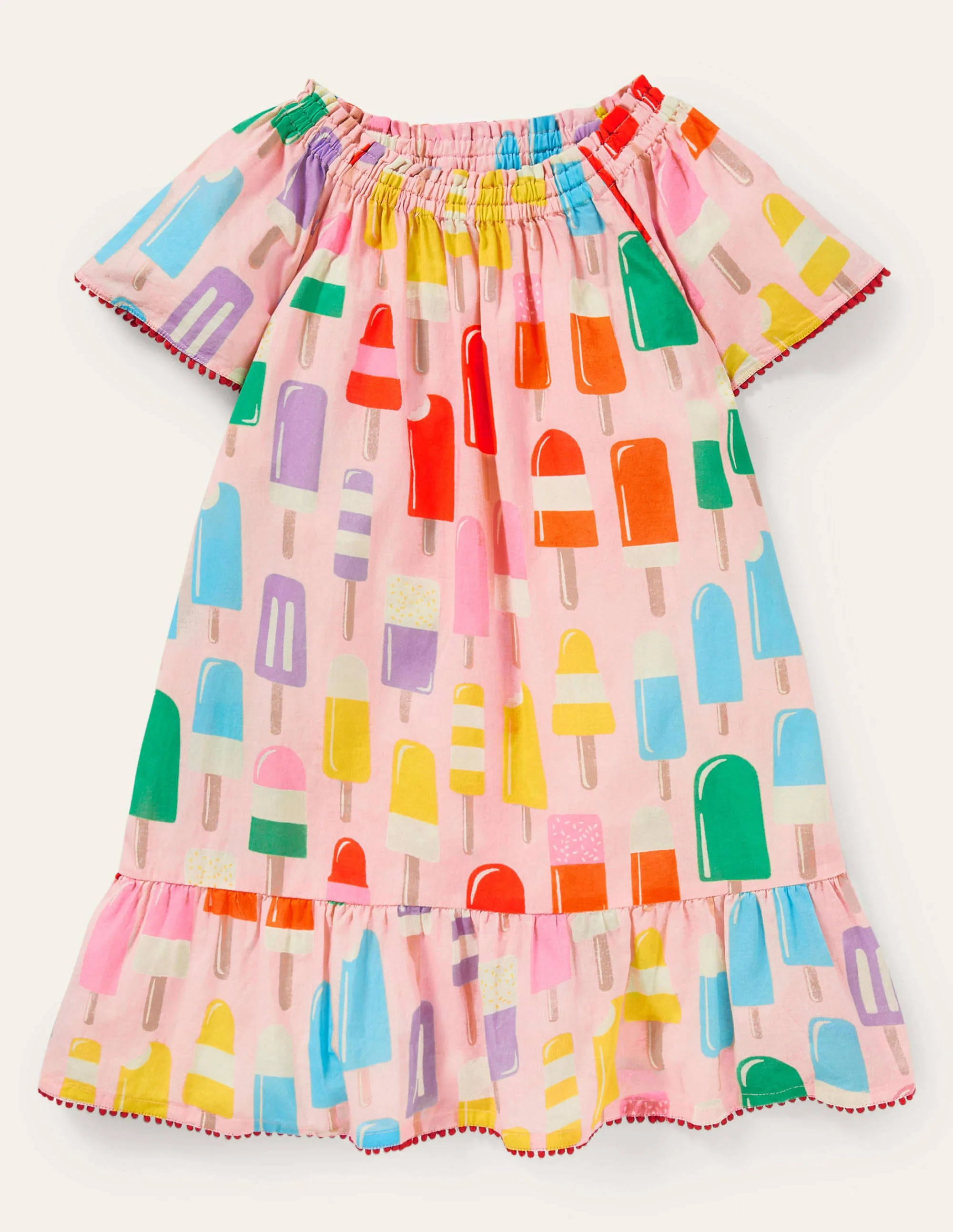 Smocked Printed Kaftan-Multi Rainbow Lollies