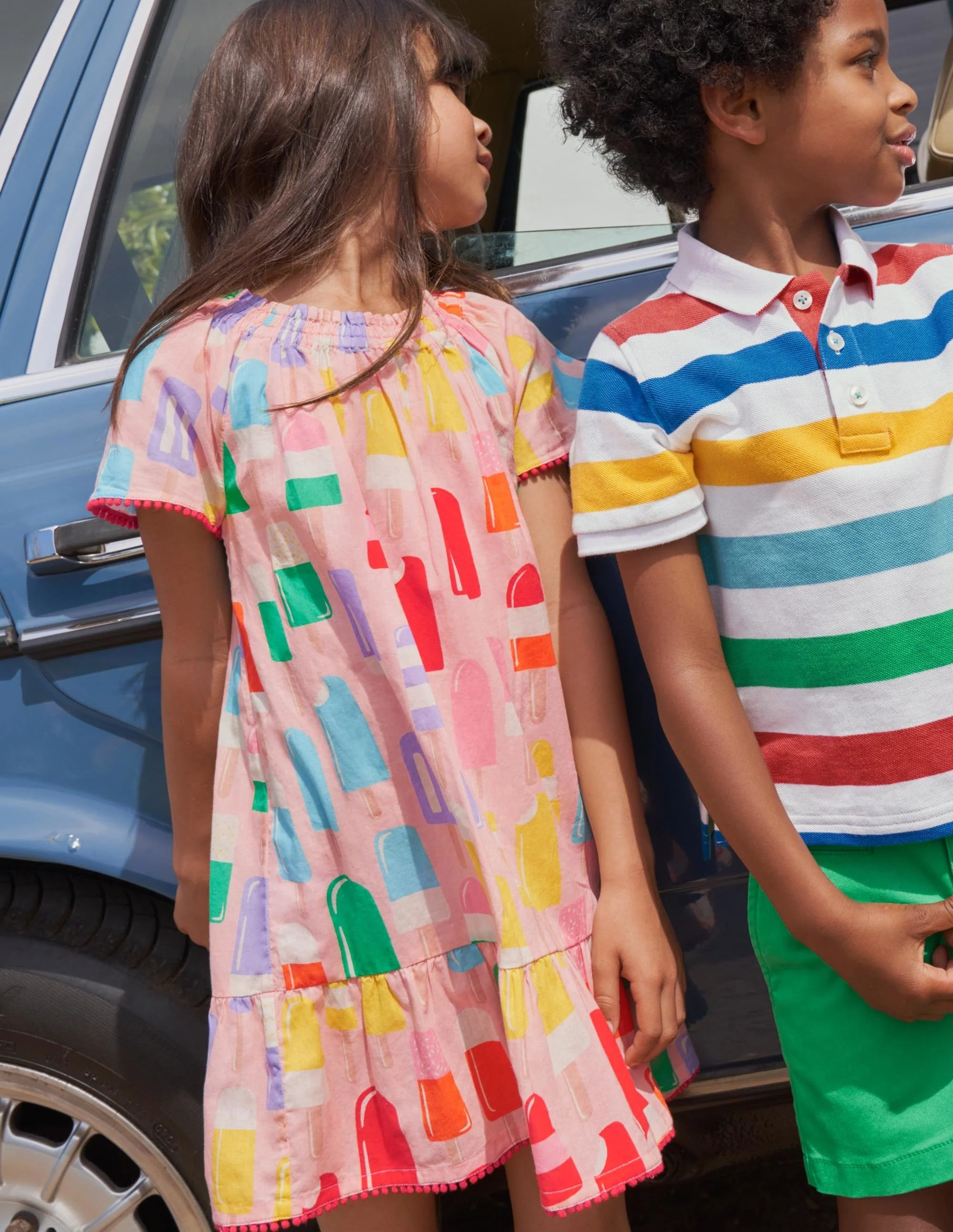 Smocked Printed Kaftan-Multi Rainbow Lollies - Image 4