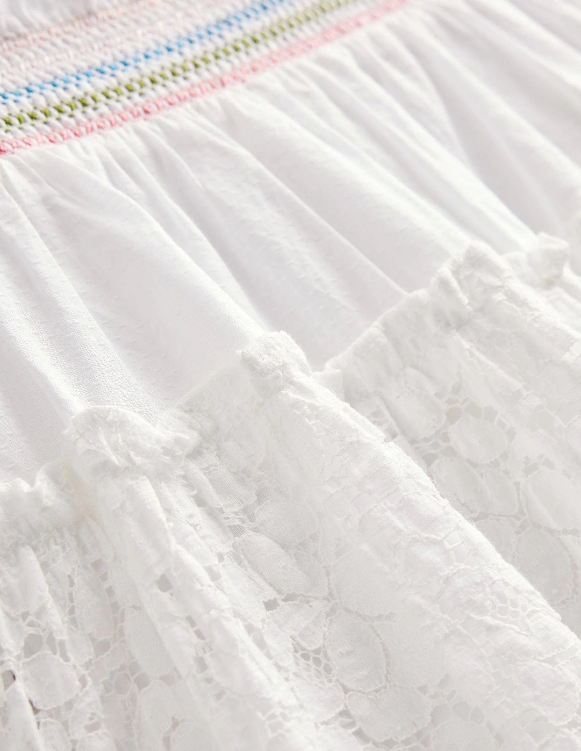 Smocked Tiered Midi Skirt-White - Image 3