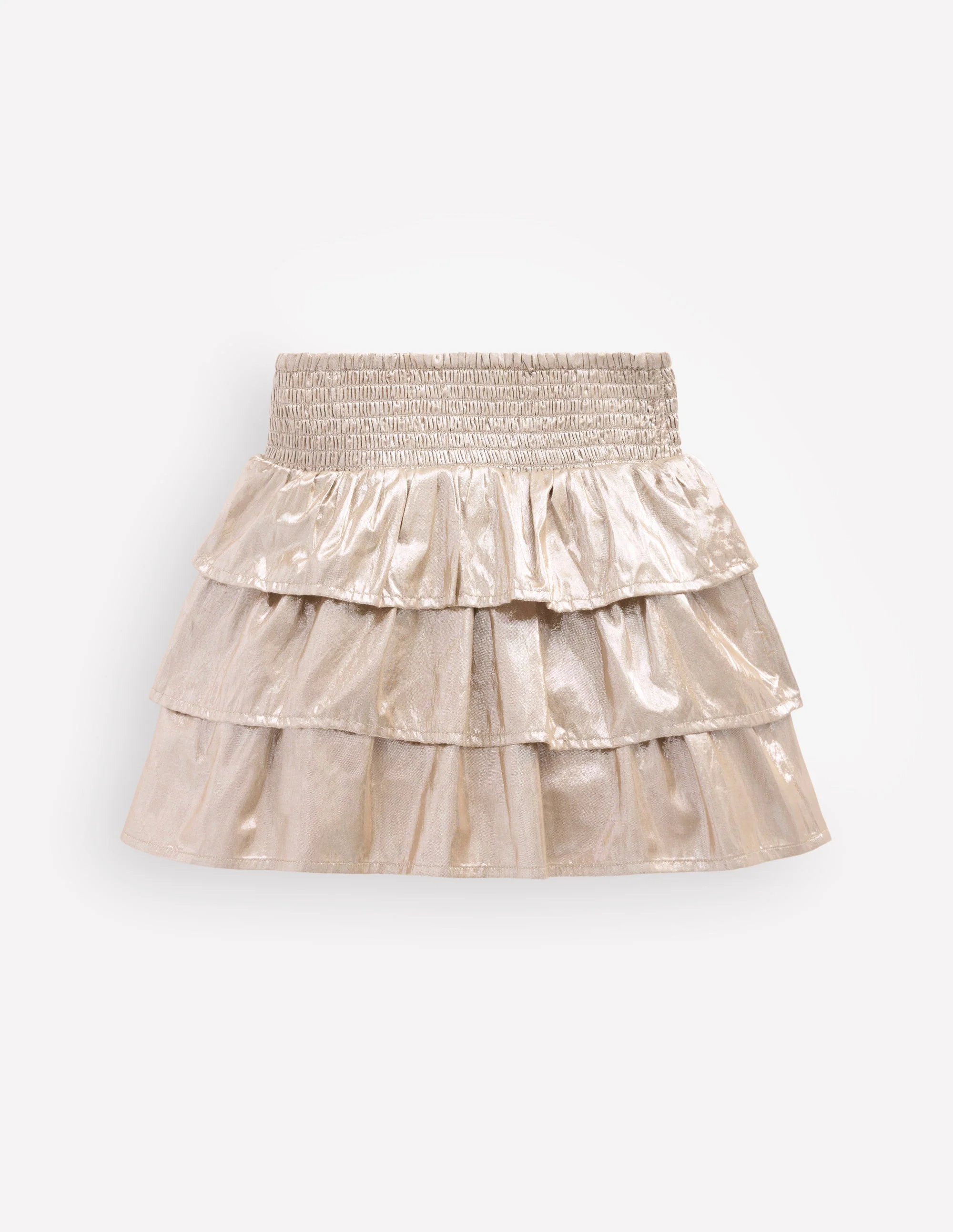 Smocked Waist Ruffle Skirt-Gold Metallic - Image 3