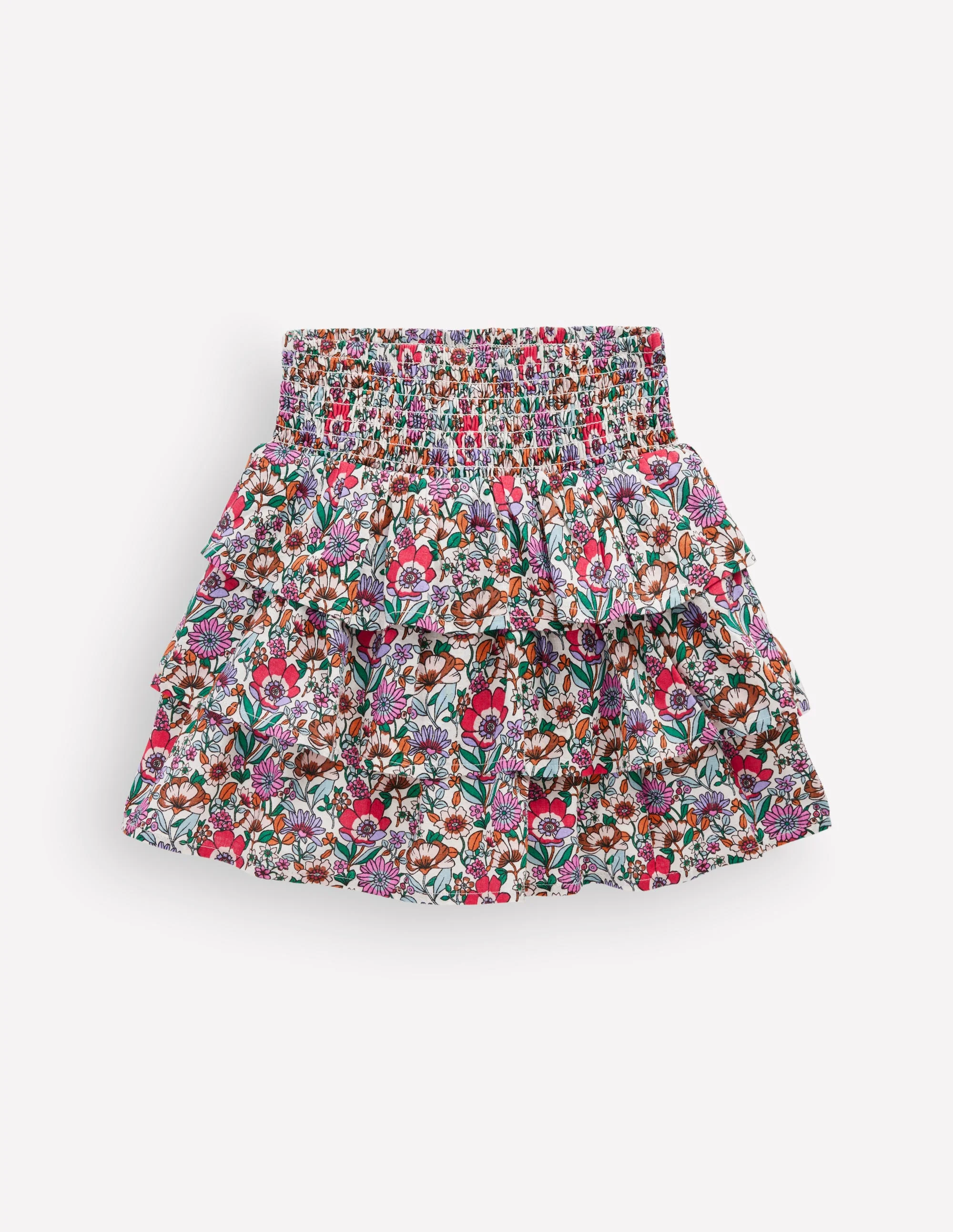 Smocked Waist Ruffle Skirt-Soft Cream Floral Field