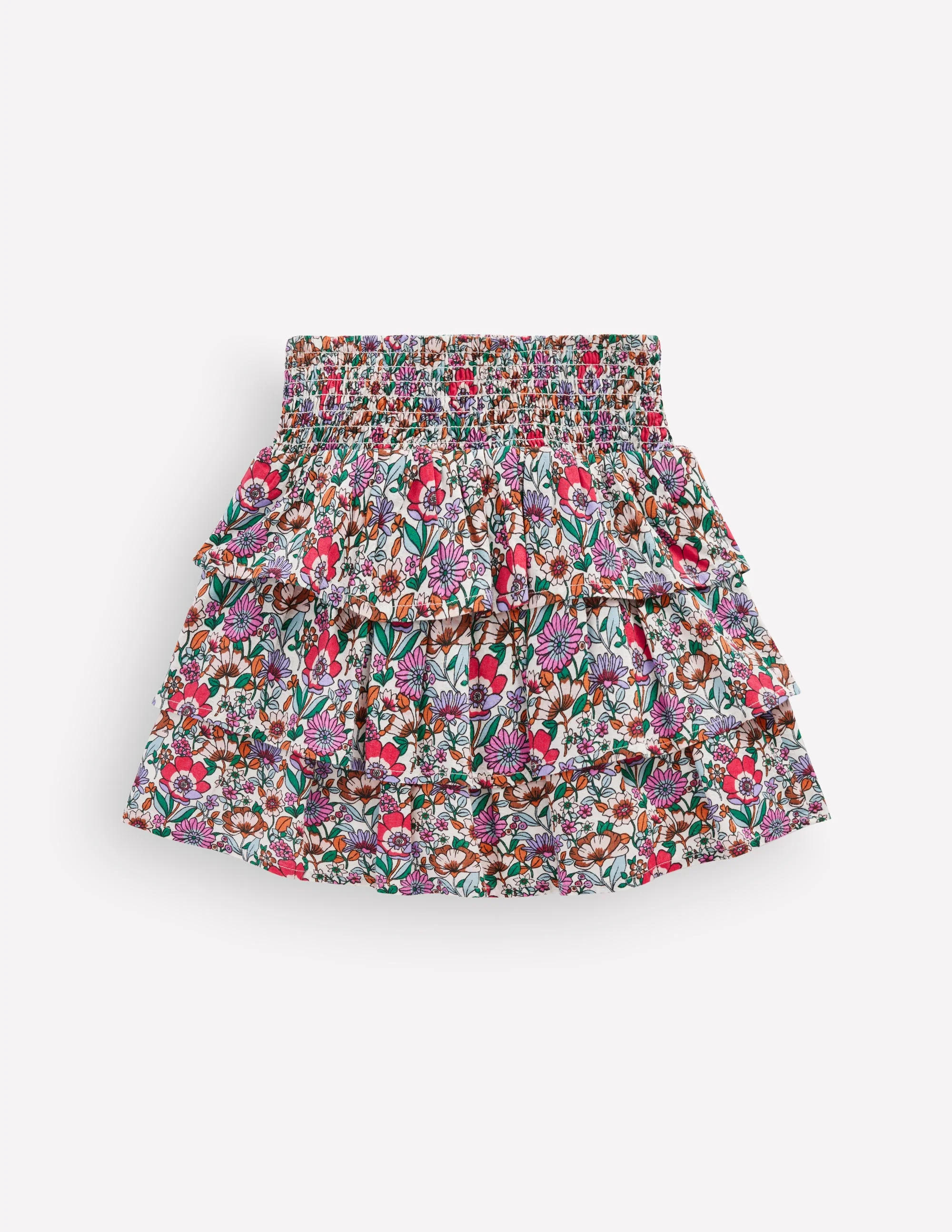 Smocked Waist Ruffle Skirt-Soft Cream Floral Field - Image 2