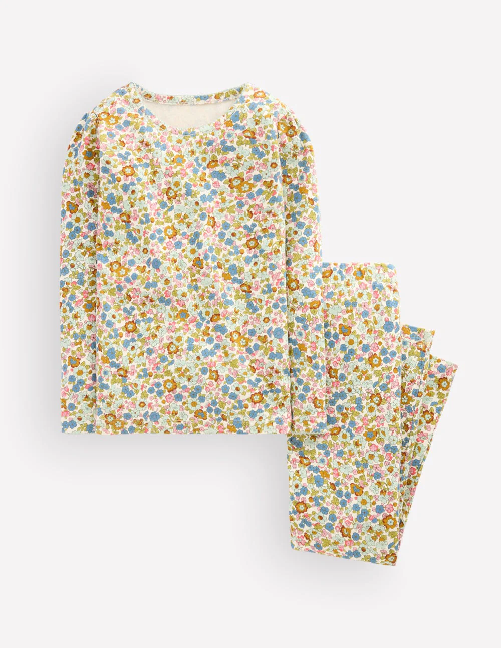 Snug Long John Pyjamas-Vintage Blue Flowerbed