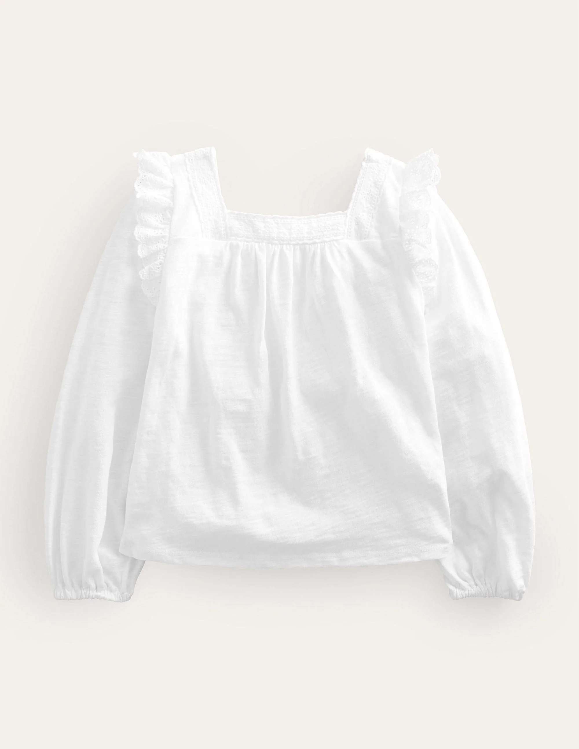 Square Neck Broderie Mix Top-White