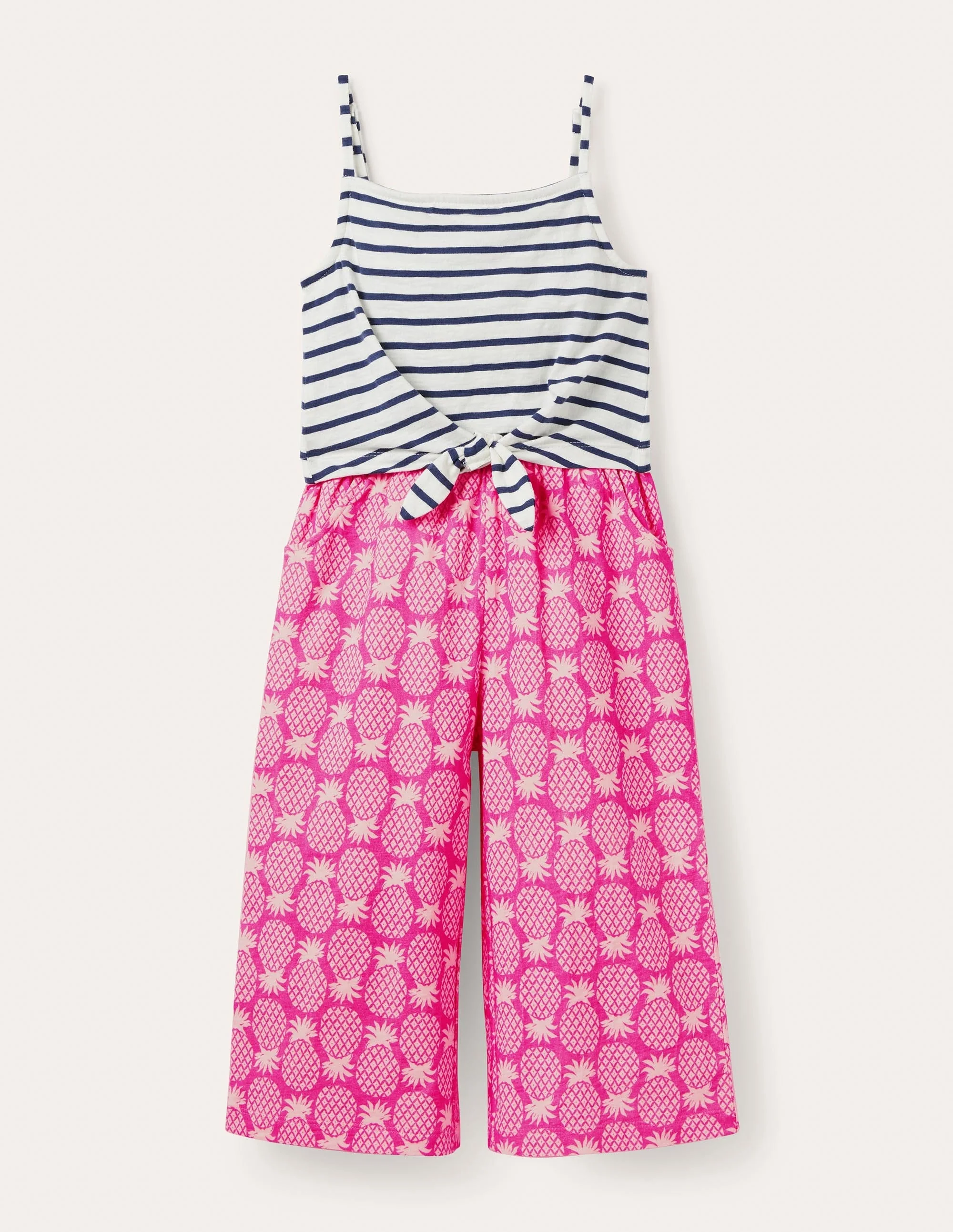 Tie Detail Jersey Jumpsuit-Party Pink Pineapple Geo