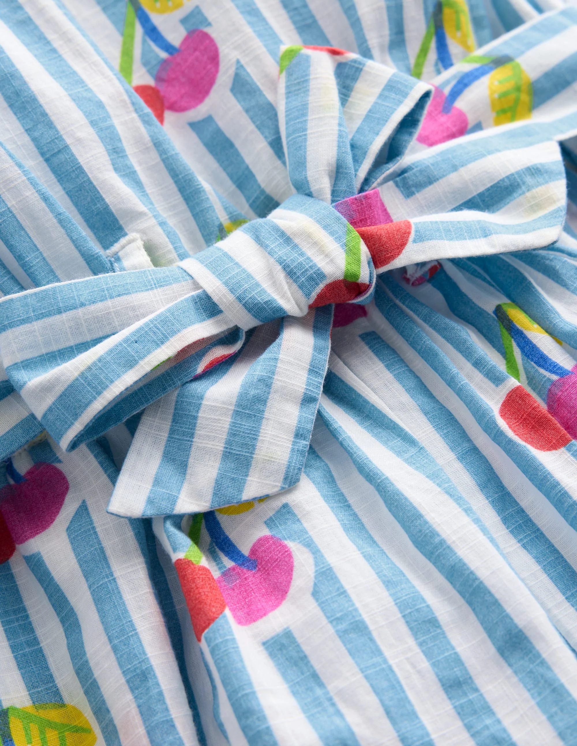 Tie Waist Woven Playsuit-Blue Cherry Stripe - Image 4