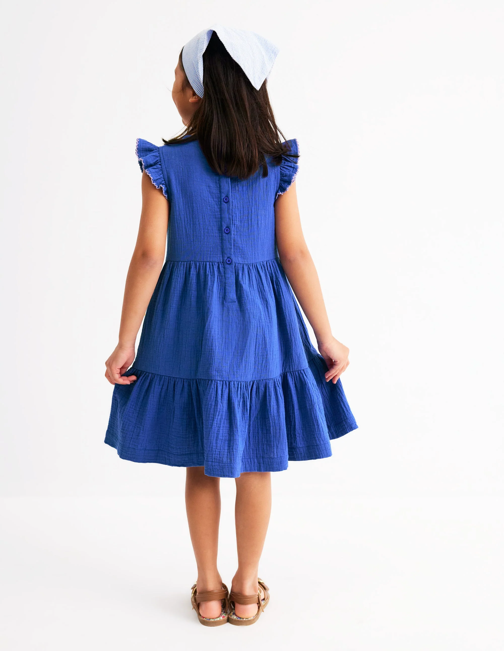 Tiered Doublecloth Dress-Bright Blue Embroidered - Image 2