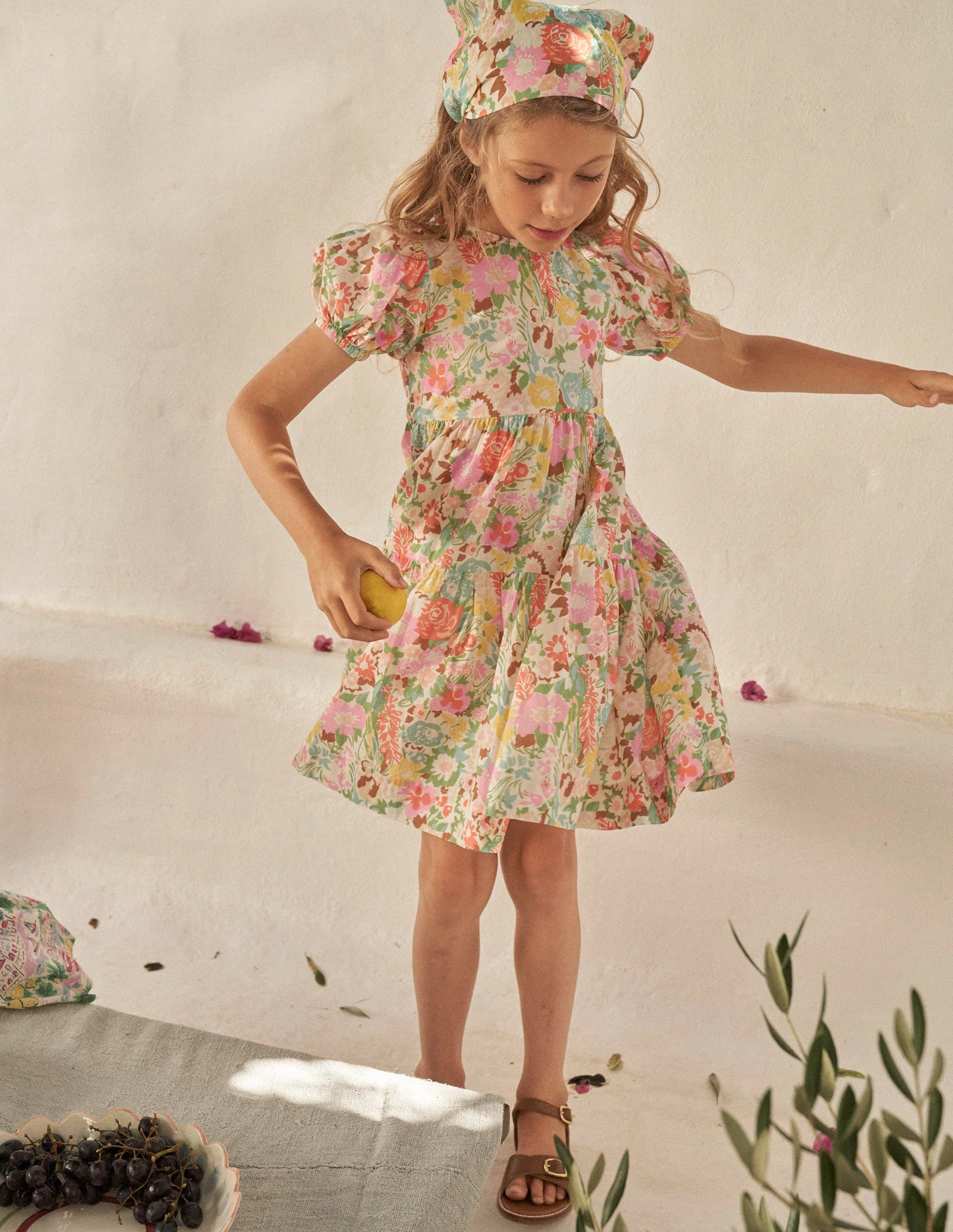 Tiered Printed Cotton Dress-Multi Painterly Floral - Image 4