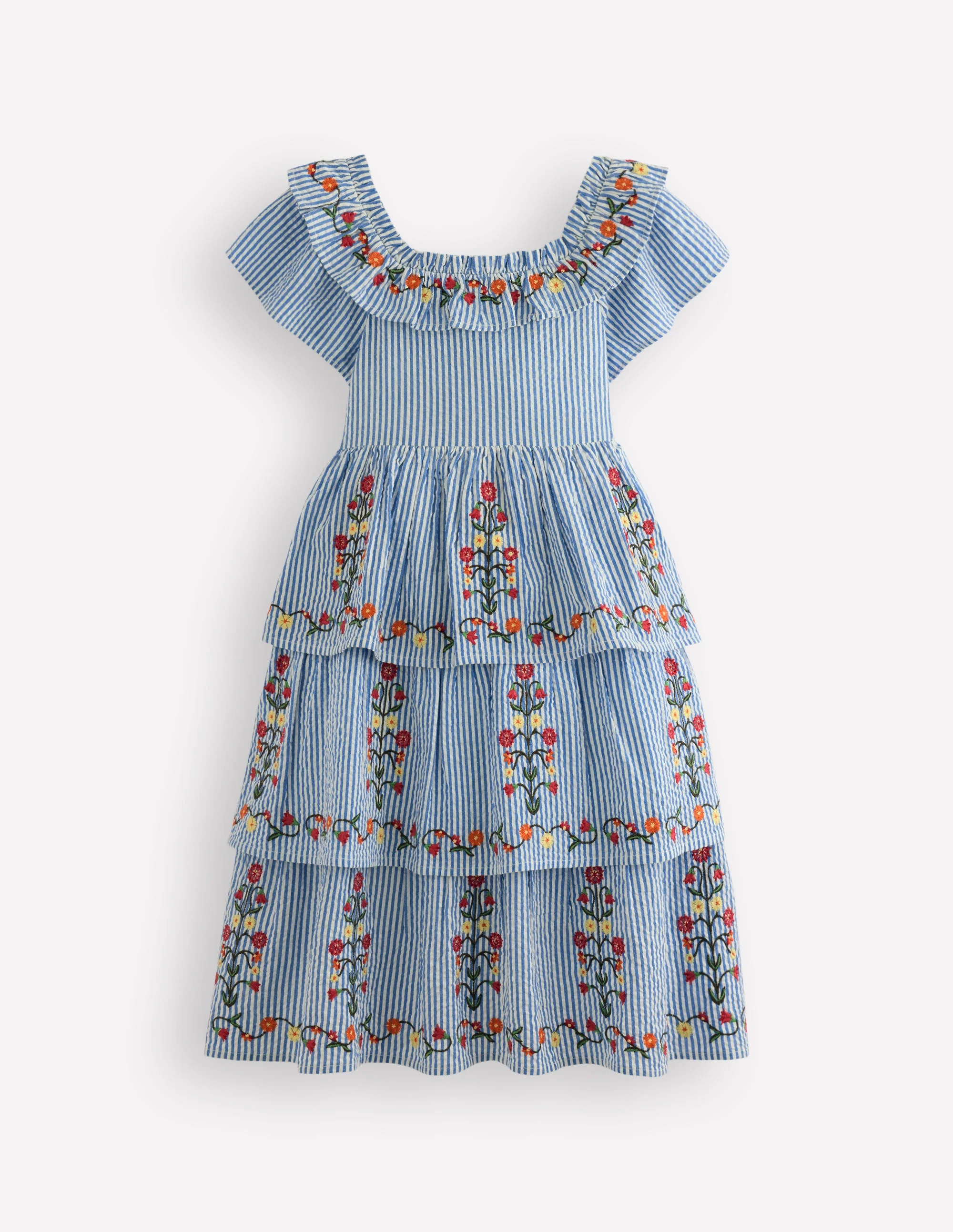 Tiered Ruffle Woven Dress-Ticking Stripe Floral - Image 2