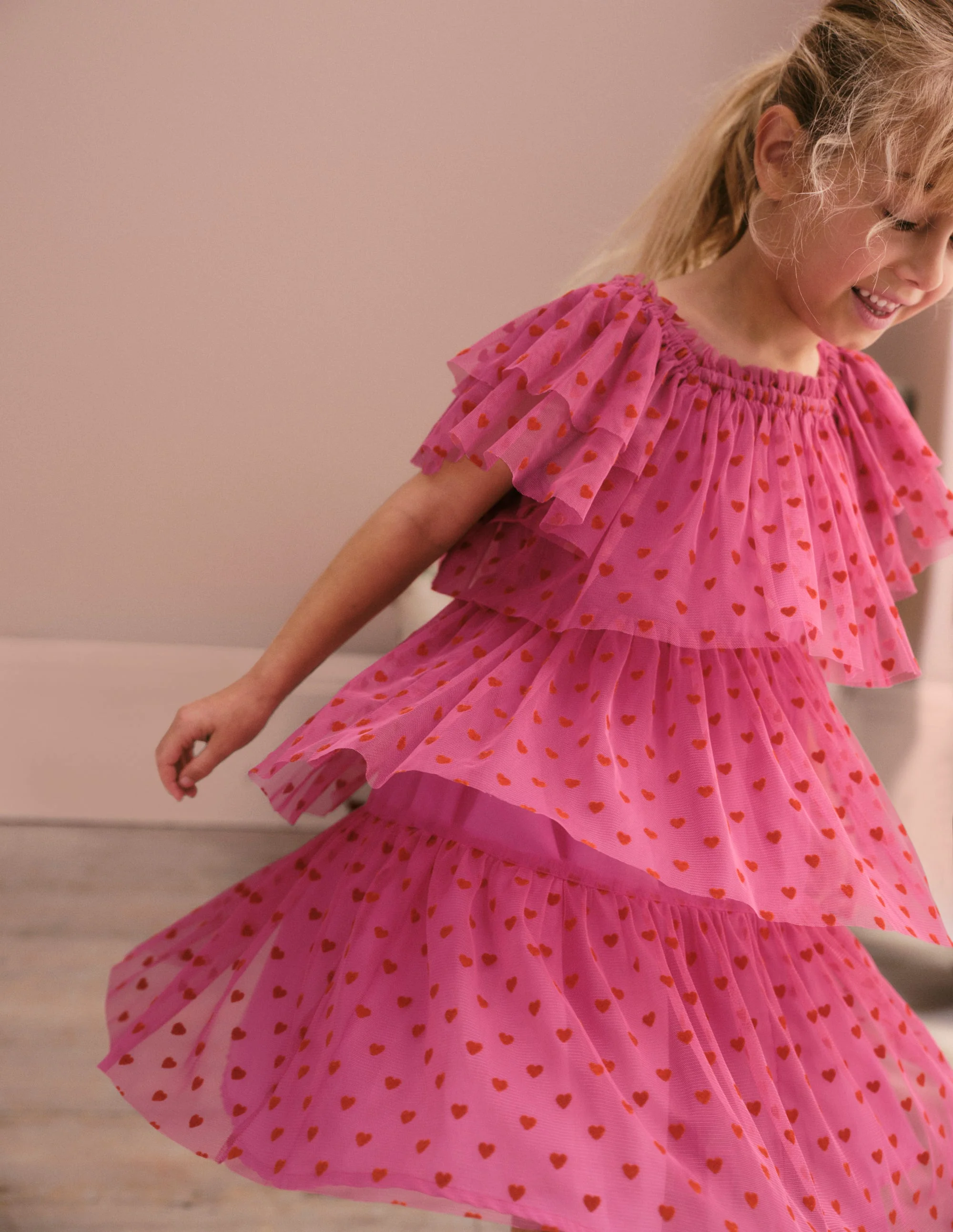 Tiered Tulle Dress-Strawberry Pink Hearts - Image 4
