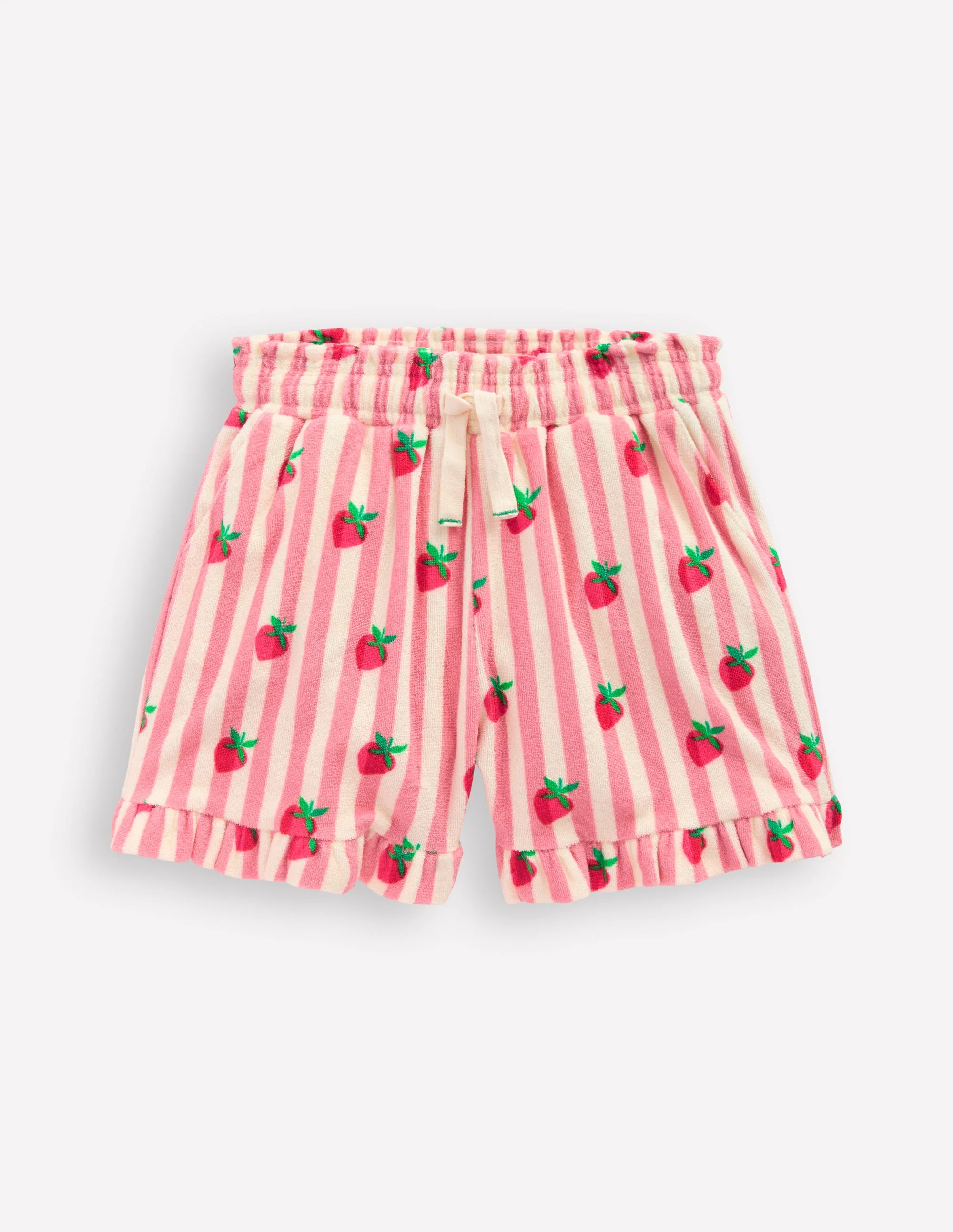 Towelling Ruffle Shorts-Strawberry Stripe