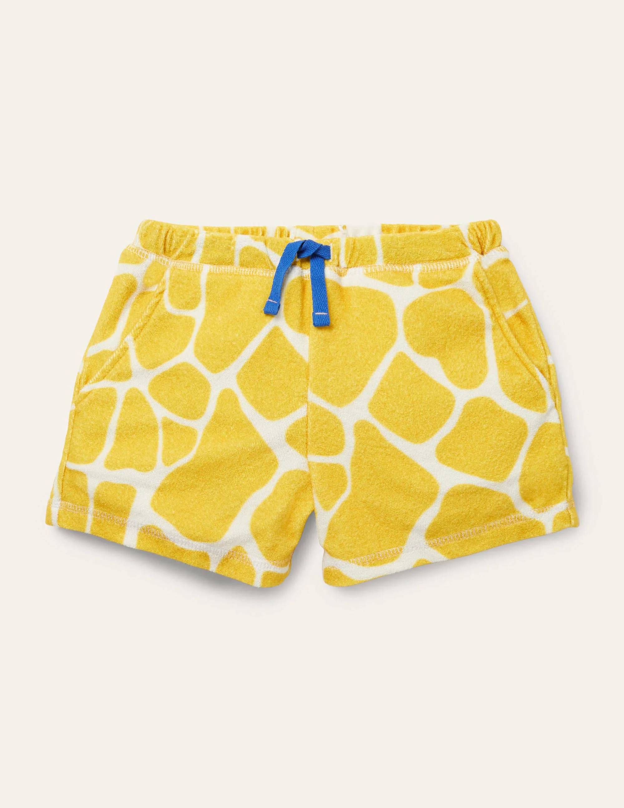 Towelling Shorts-Daffodil Yellow Giraffe
