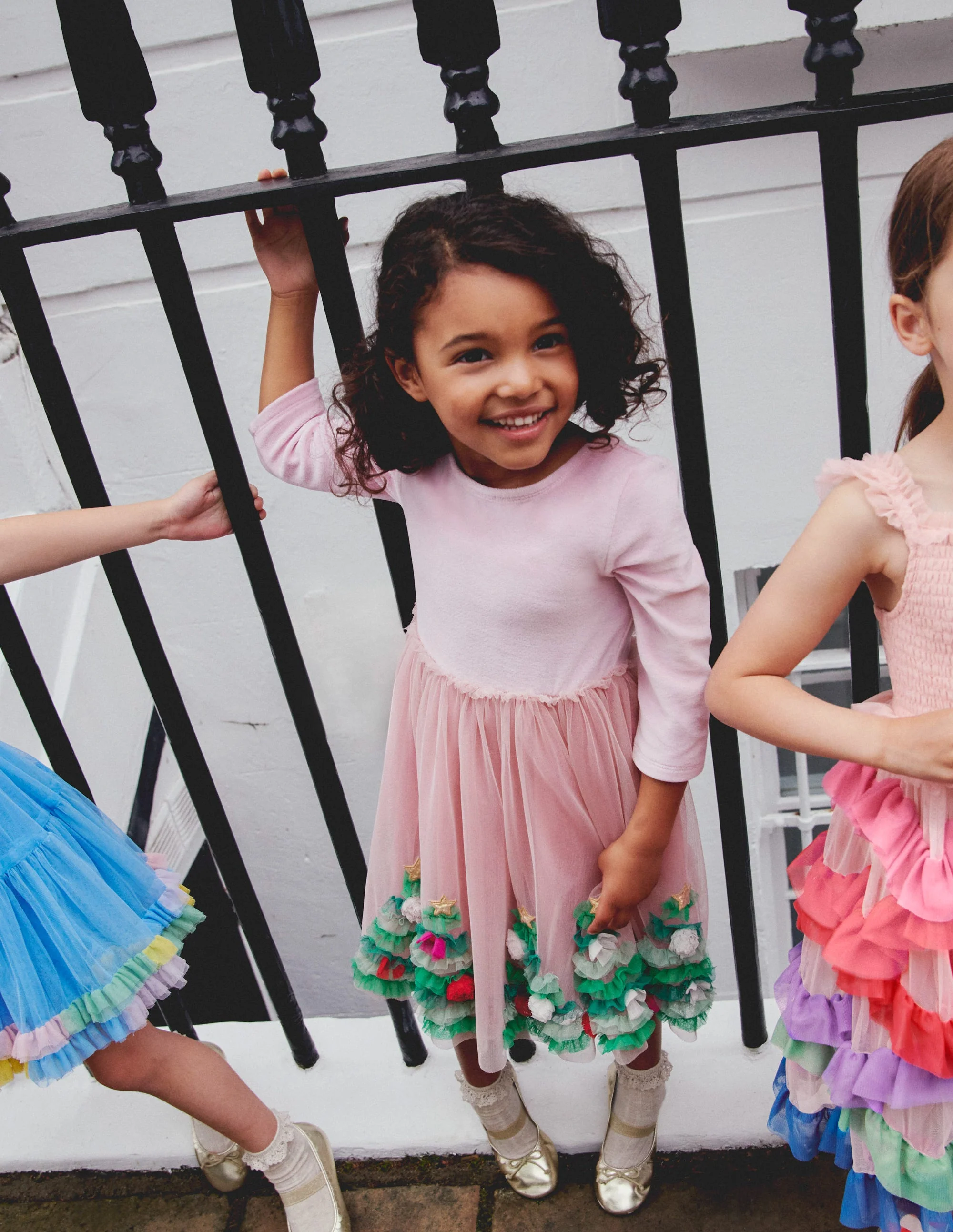 Velvet Tulle Appliqué Dress-Vintage Pink Christmas Trees - Image 7
