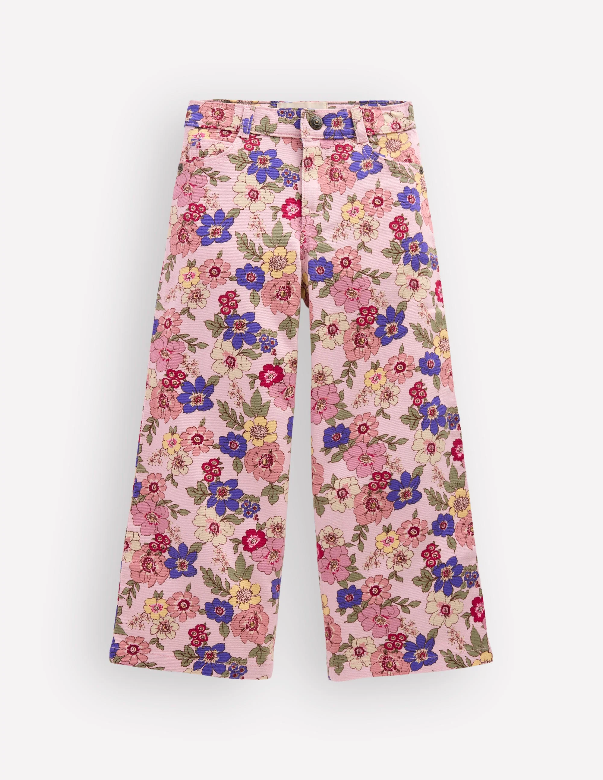Wide Leg Jeans-Blooming Pink Floral Bloom