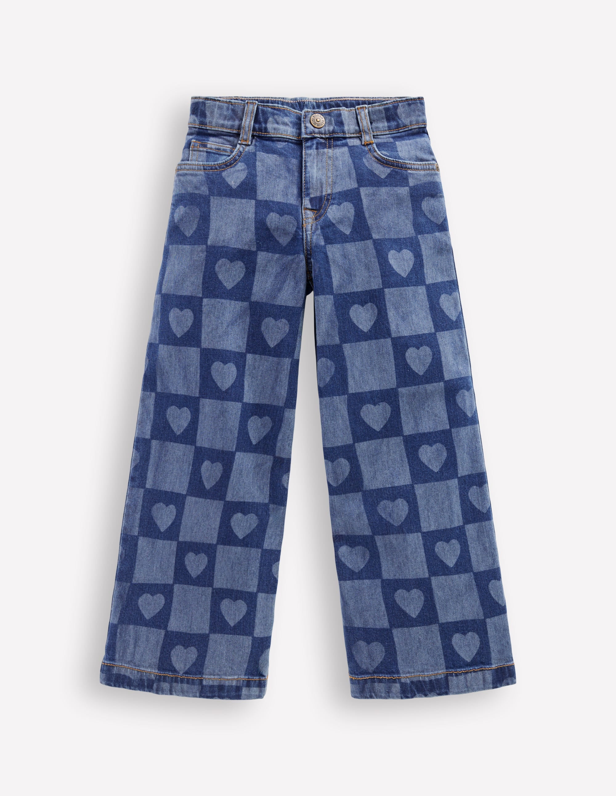 Wide Leg Jeans-Heart Checkerboard Denim