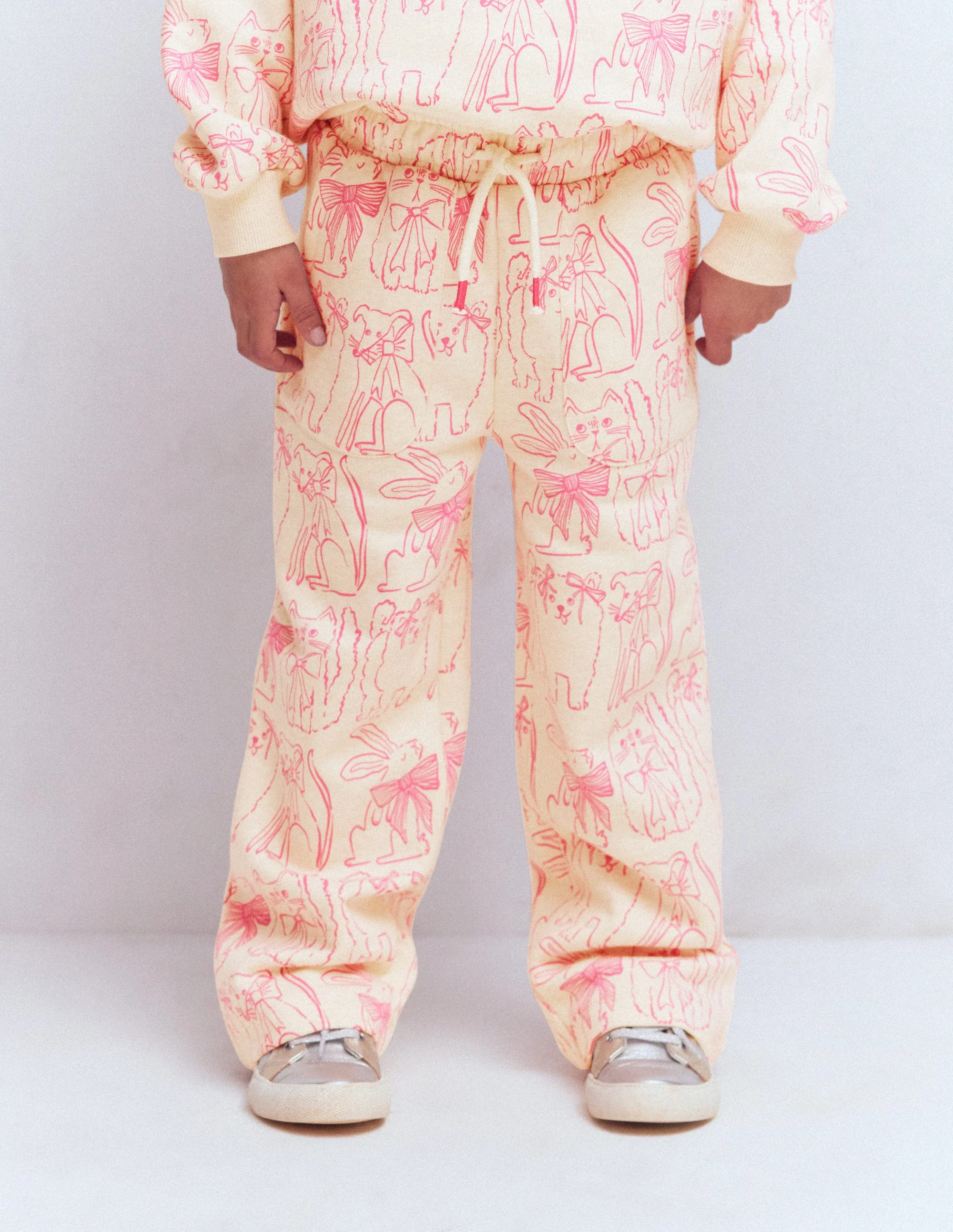 Wide Leg Printed Jogger-Oatmeal Cats - Image 2