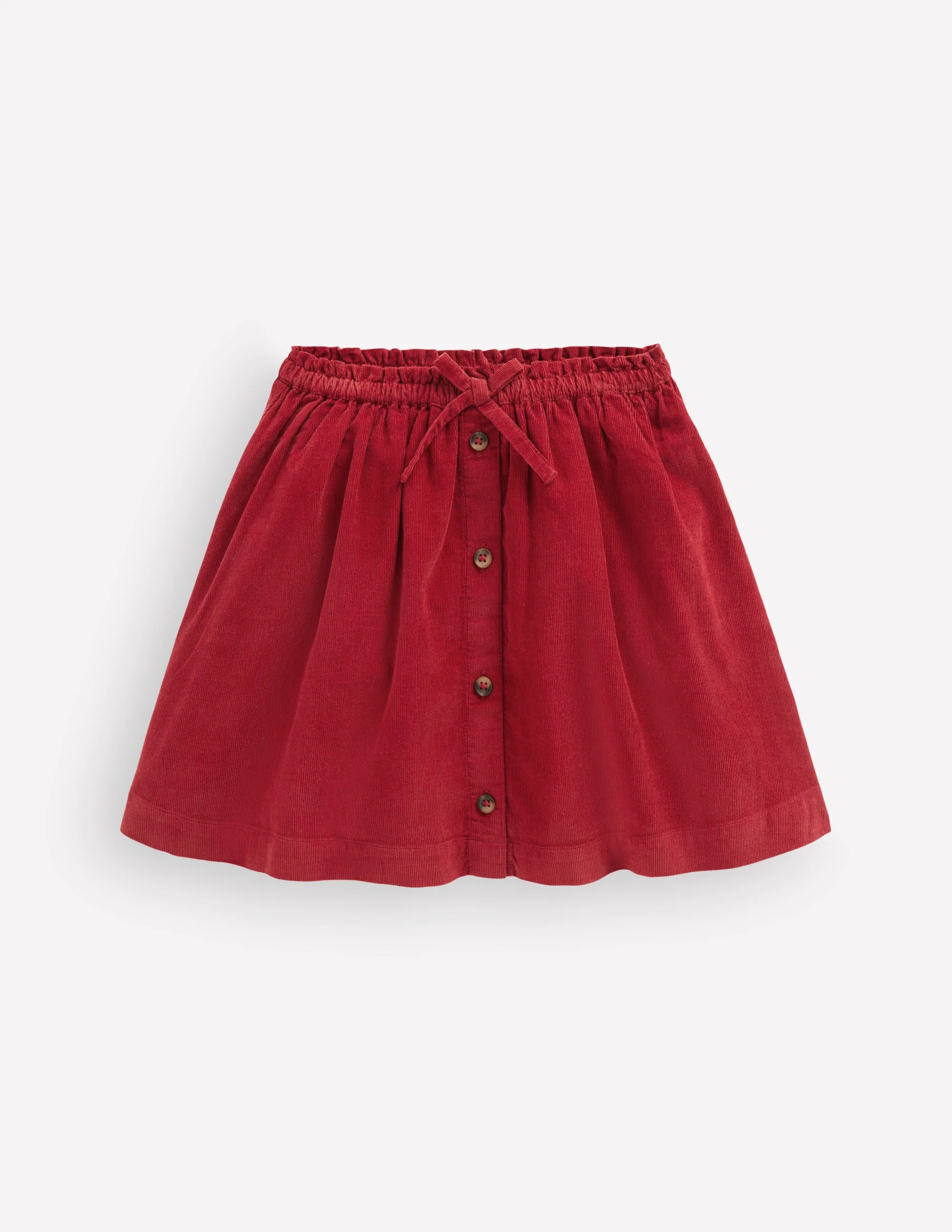 Woven Button-Through Skirt-Crimson Red Cord