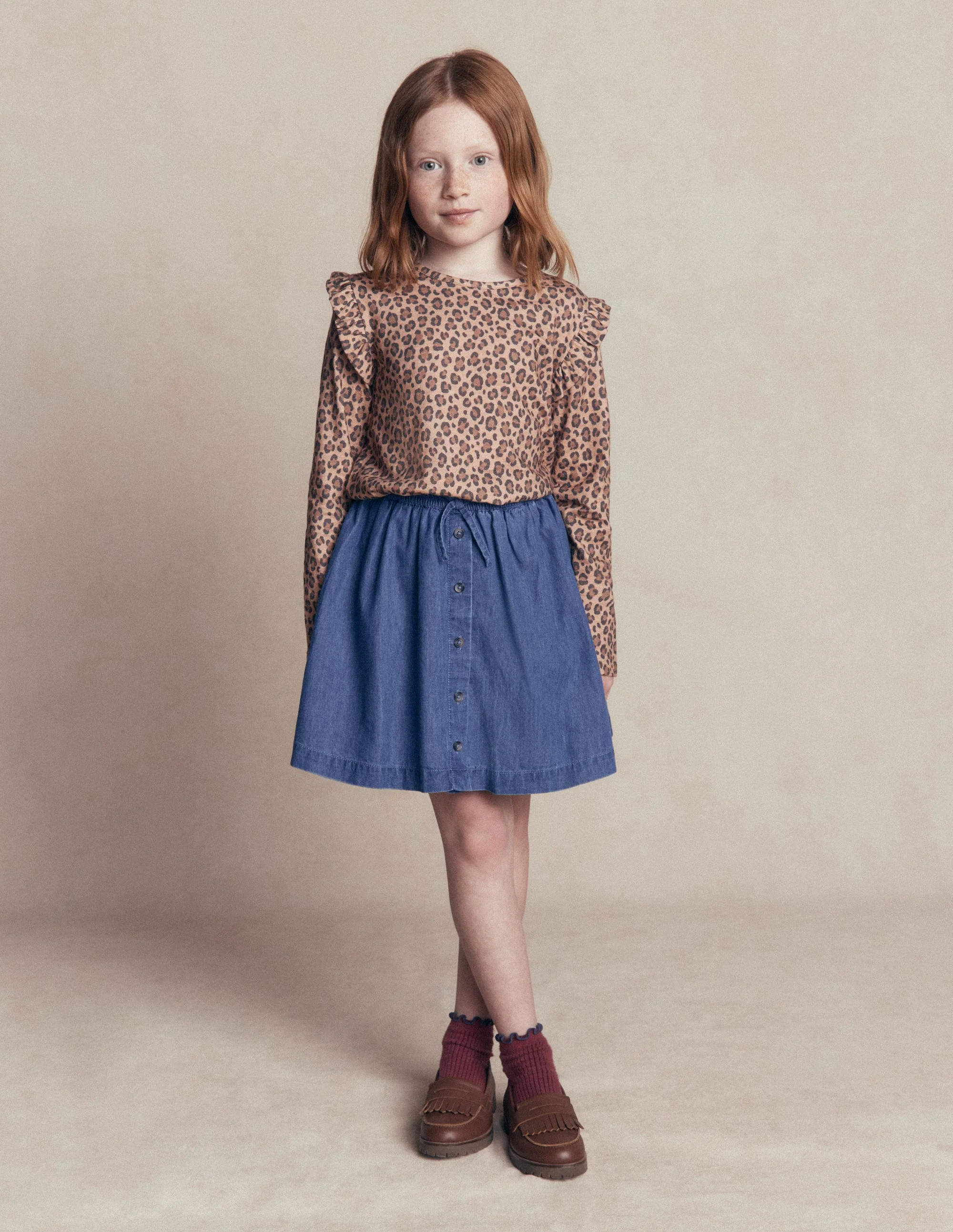 Woven Button-Through Skirt-Mid Wash