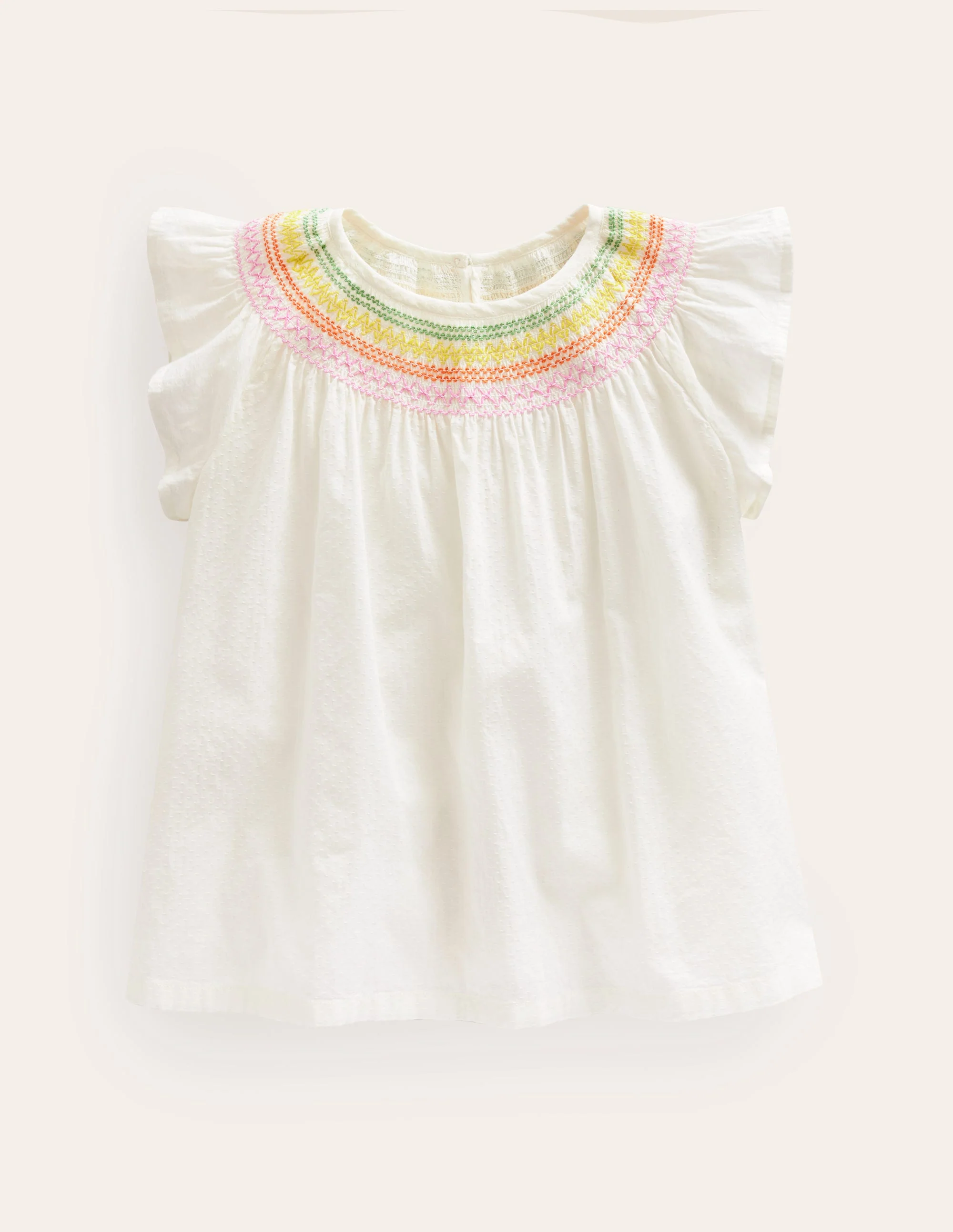 Woven Smocked Top-Ivory Rainbow Smocking
