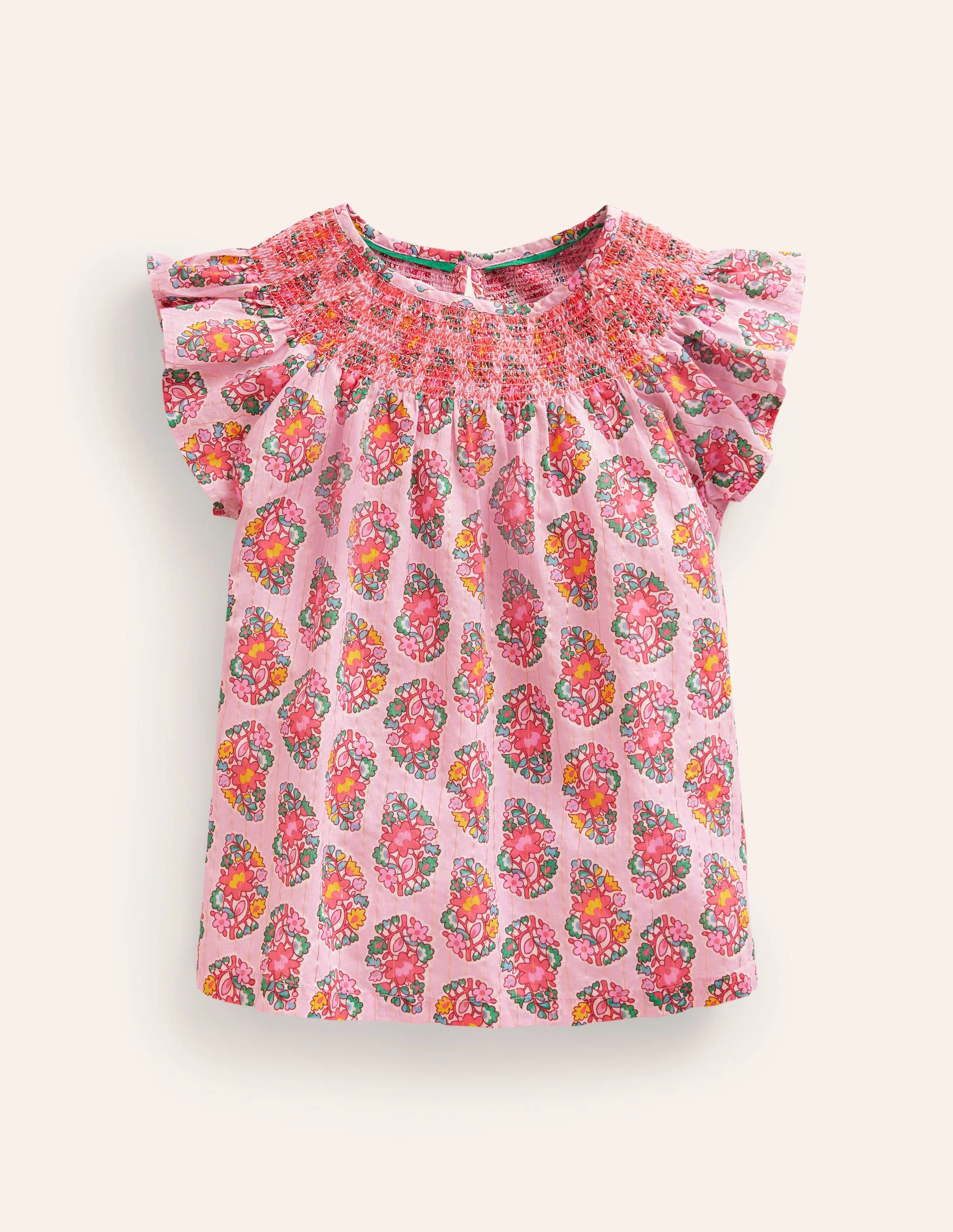 Woven Smocked Top-Sugared Almond Pink Paisley - Image 3