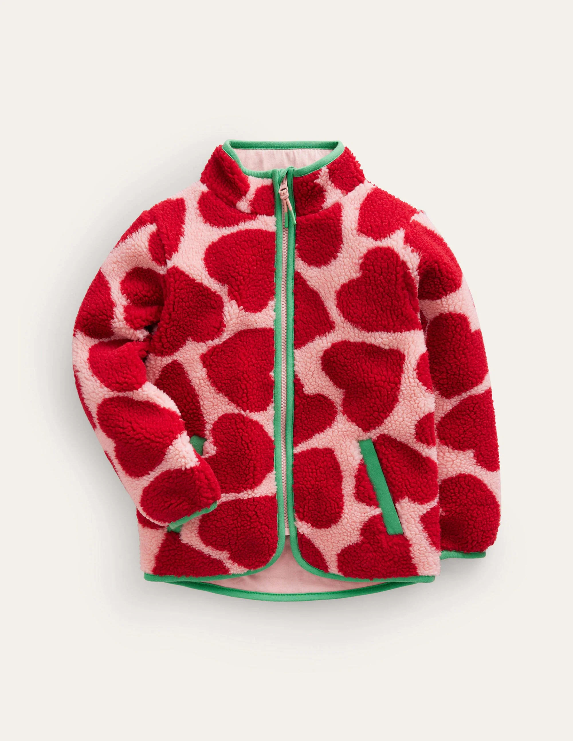 Zip Through Printed Fleece-Peach Skin Hearts