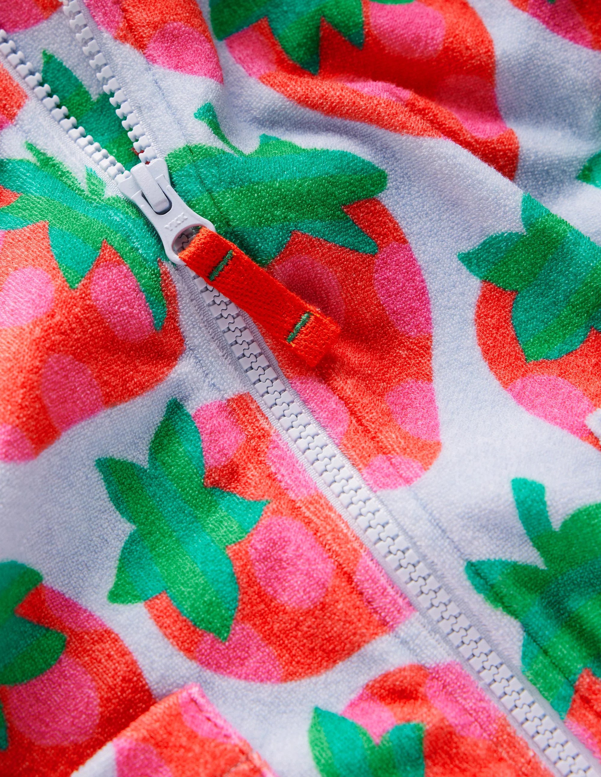 Zip-Through Towelling Hoodie-Misty Blue Strawberry - Image 3