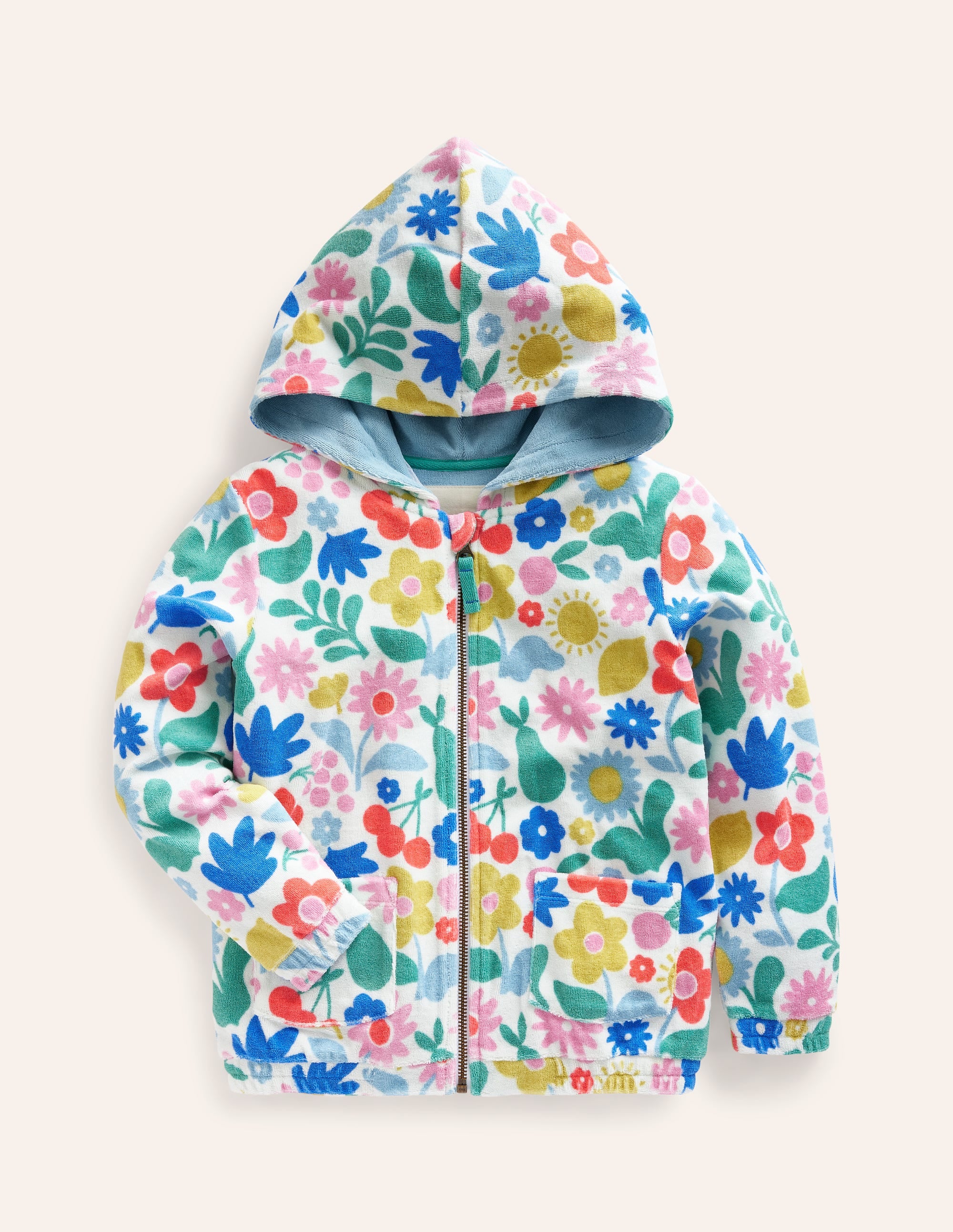 Zip-Through Towelling Hoodie-Multi Holiday Stencil