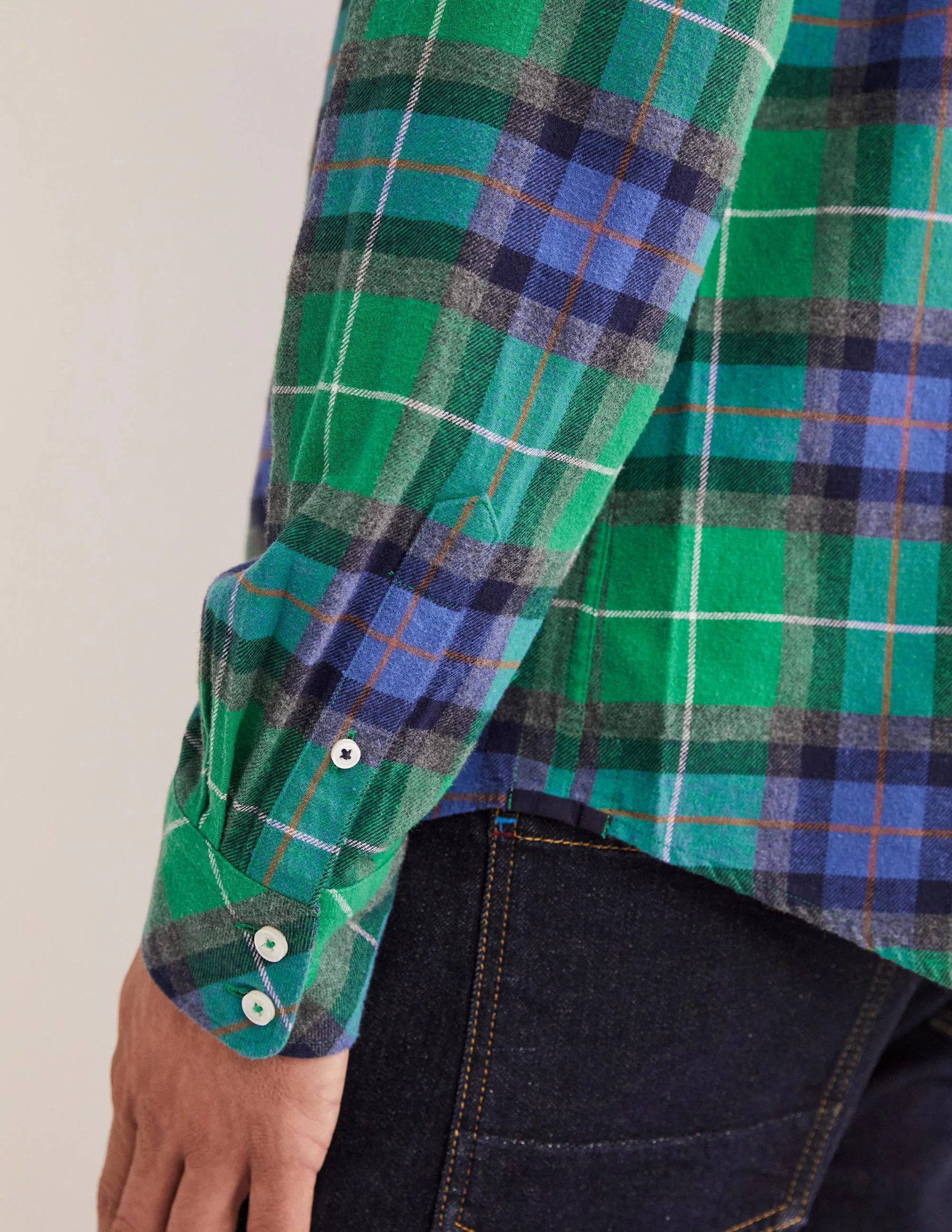 Brushed Flannel Shirt-Green/Charcoal Marl Check - Image 2