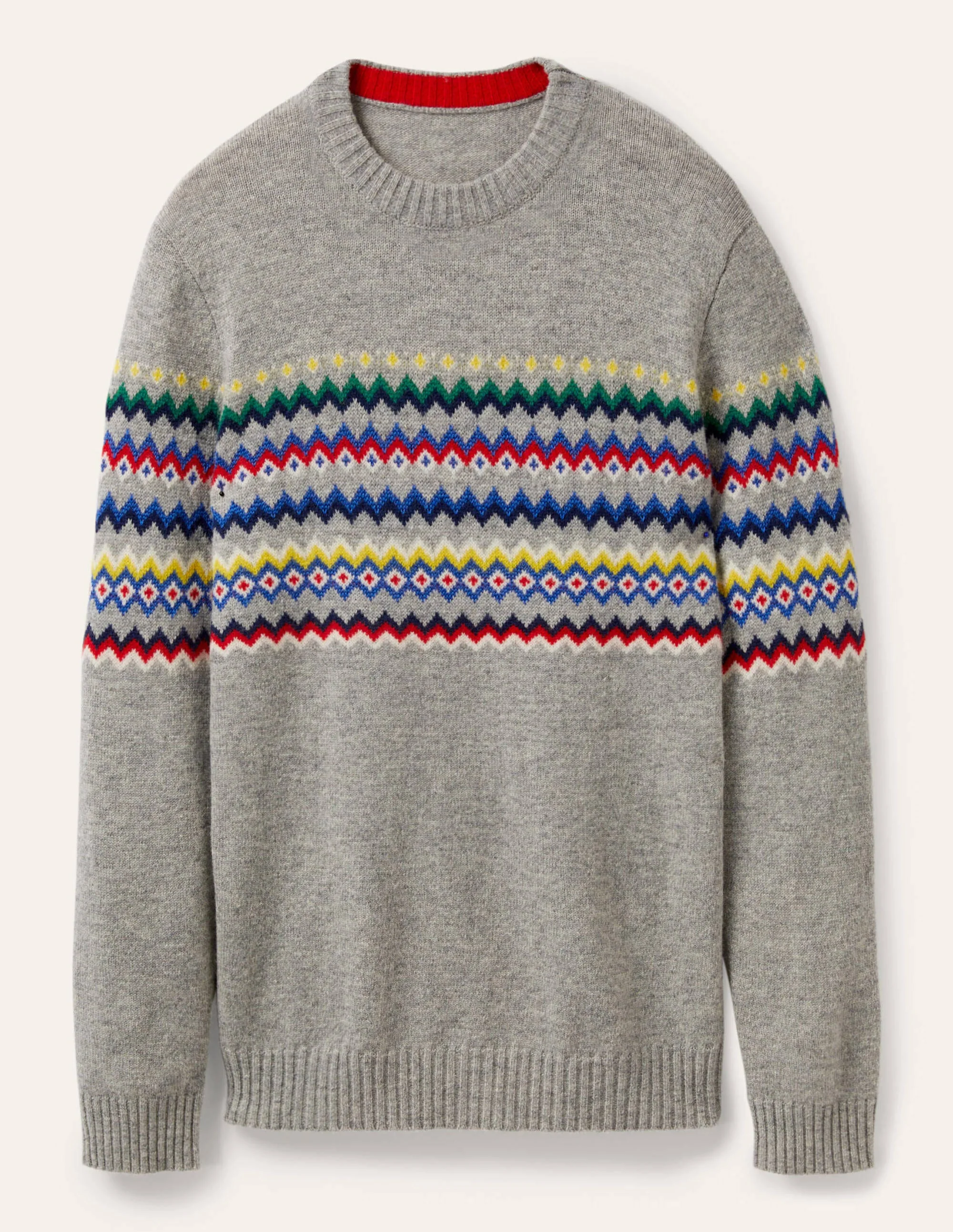 Brushed Lambswool Jumper-Fairisle Grey Marl - Image 5