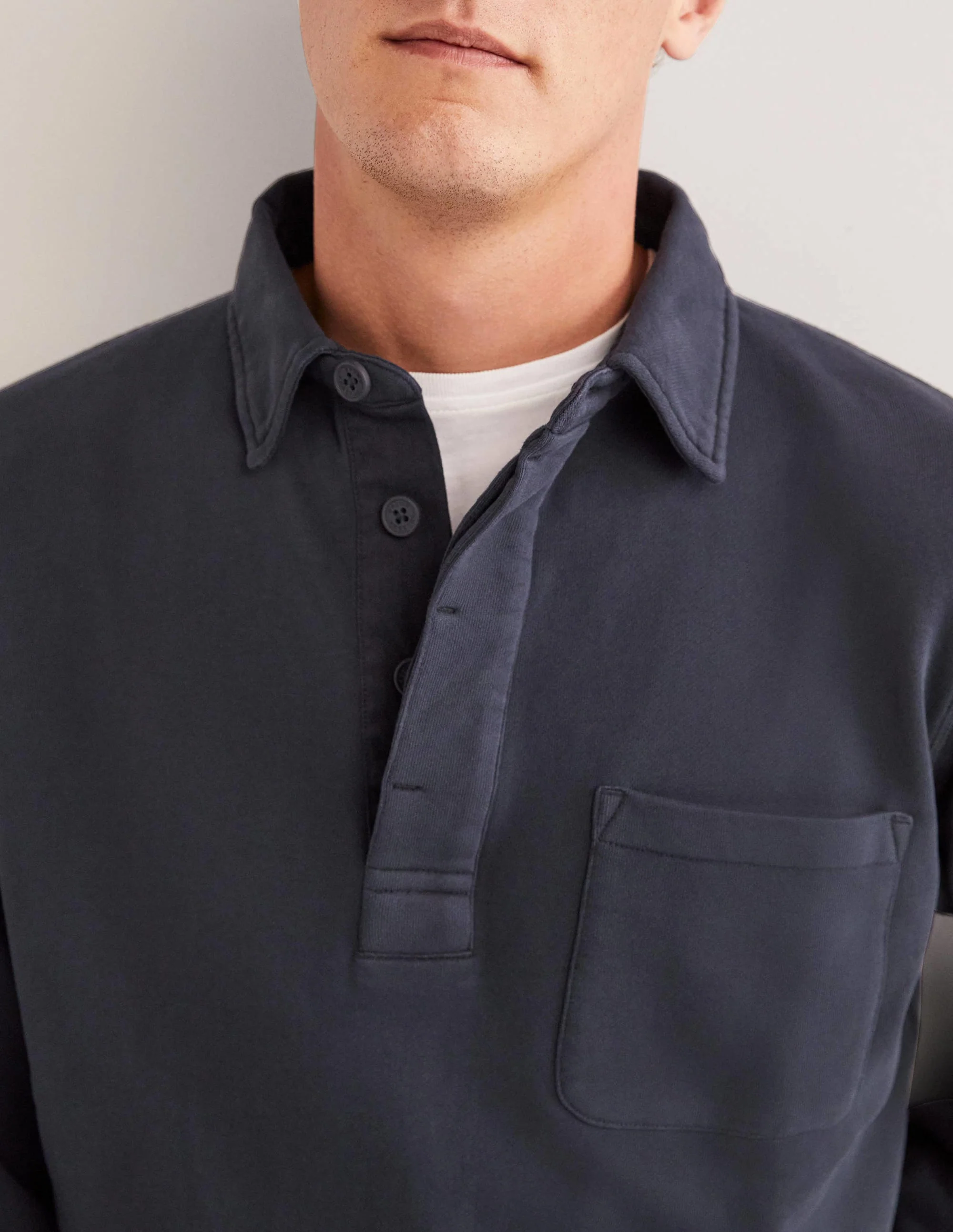 Button Neck Sweatshirt-Navy - Image 3