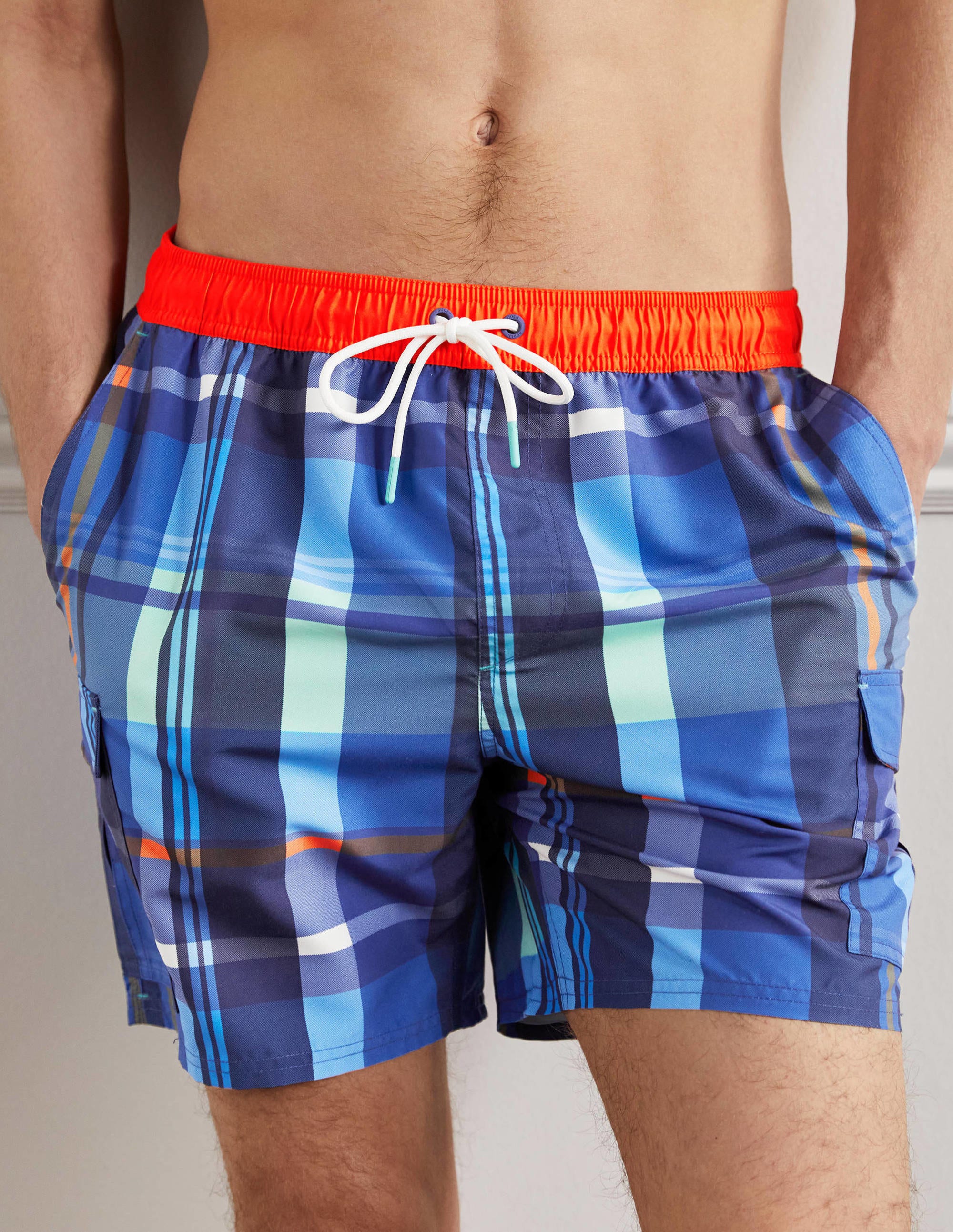 Cargo Swimshorts-Navy/Orange Madras Check - Image 4