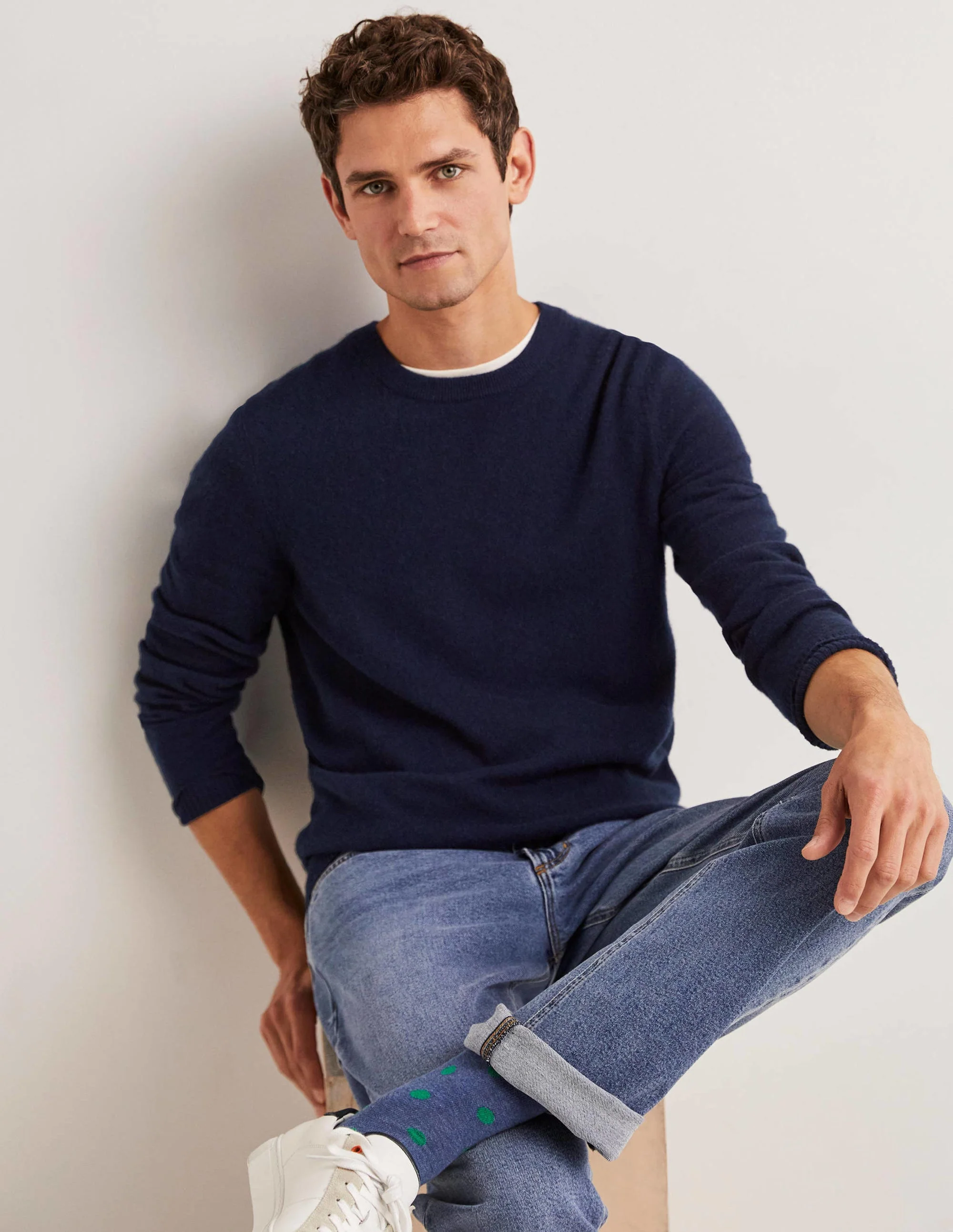 Cashmere Crew Neck Jumper-Navy - Image 4