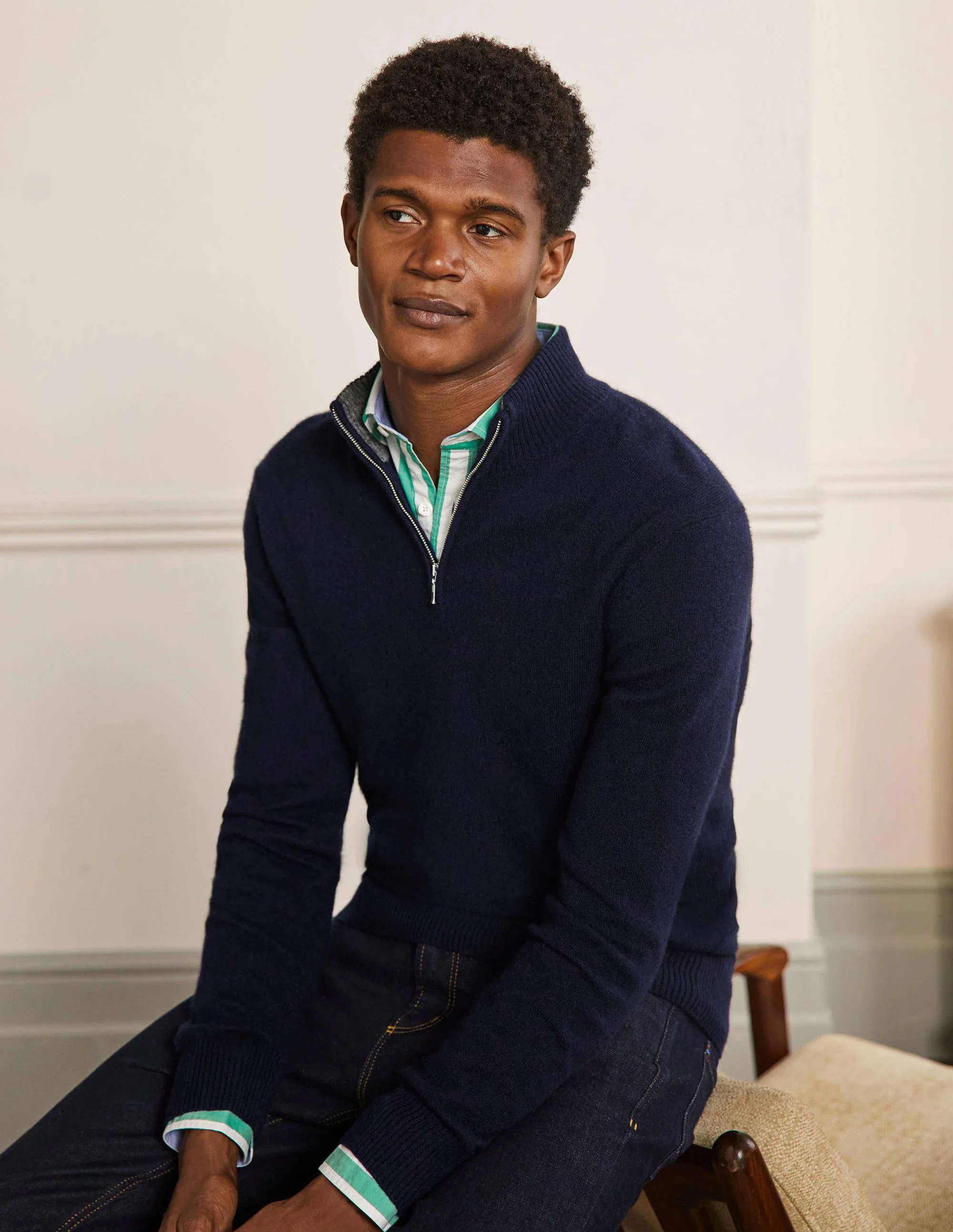 Cashmere Half-Zip Jumper-Navy