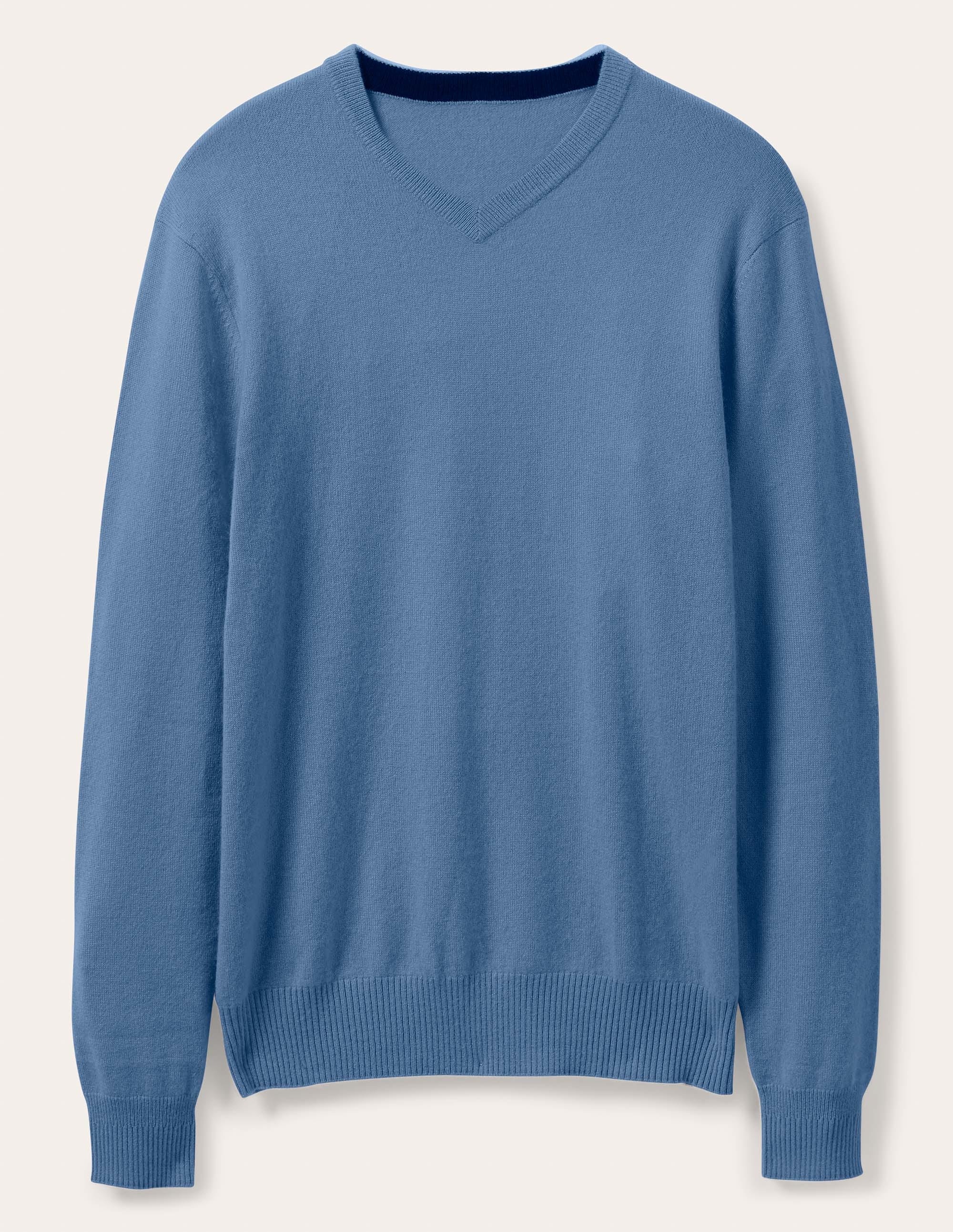 Cashmere V-neck Jumper-Dusk Blue - Image 7