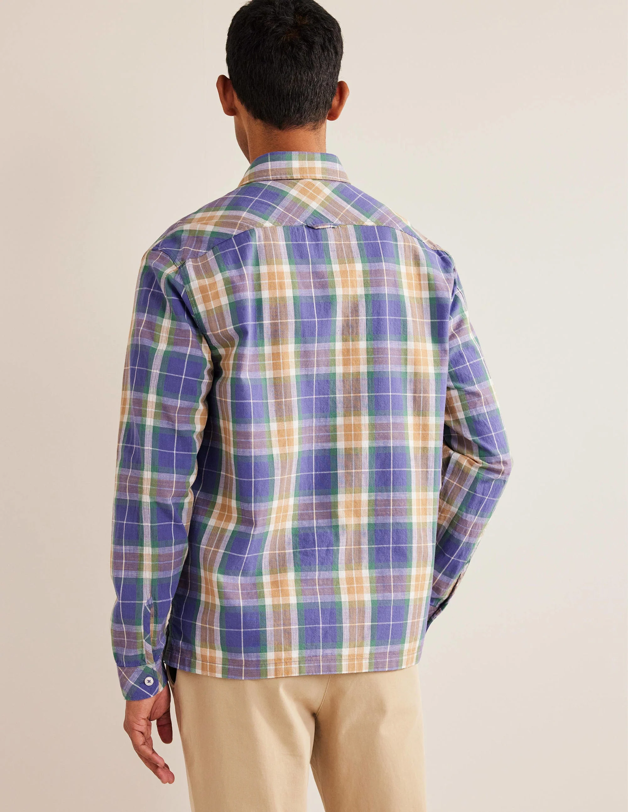 Casual Cotton Check Shirt-Corsican Blue Check - Image 3