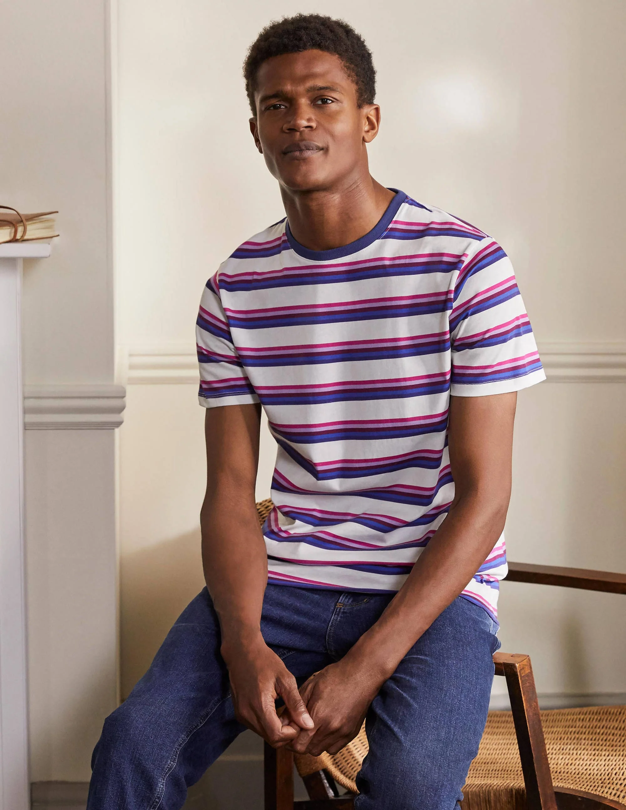 Classic Cotton T-shirt-Beetroot Purple Multi Stripe