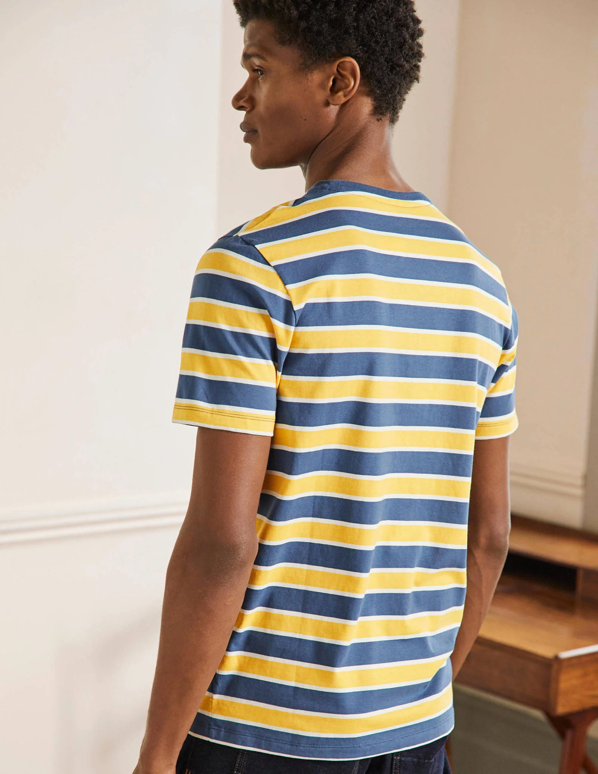 Classic Cotton T-shirt-Cornsilk/Enisgn Blue Stripe - Image 3