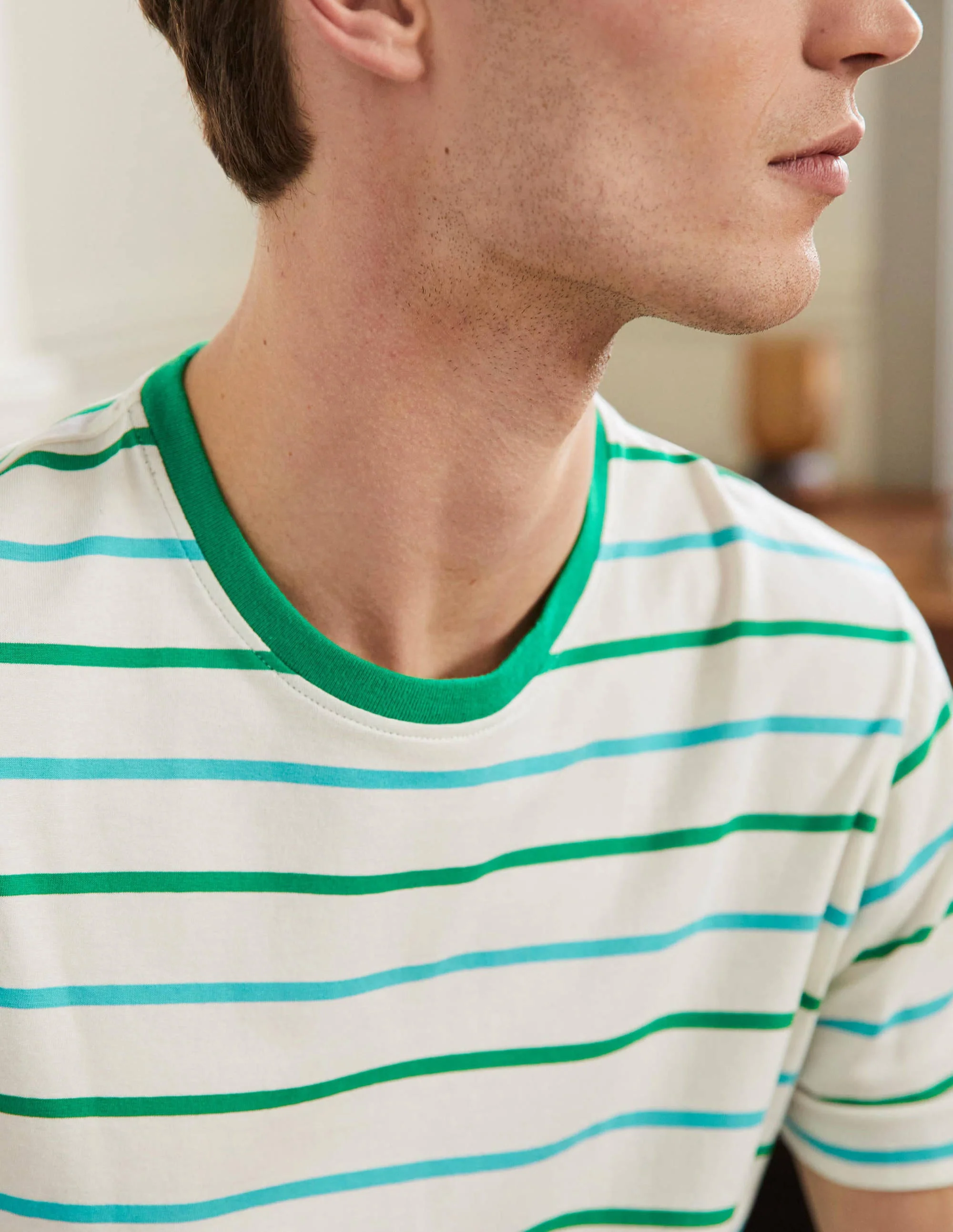 Classic Cotton T-shirt-Emerald Green/Ivory Stripe - Image 2