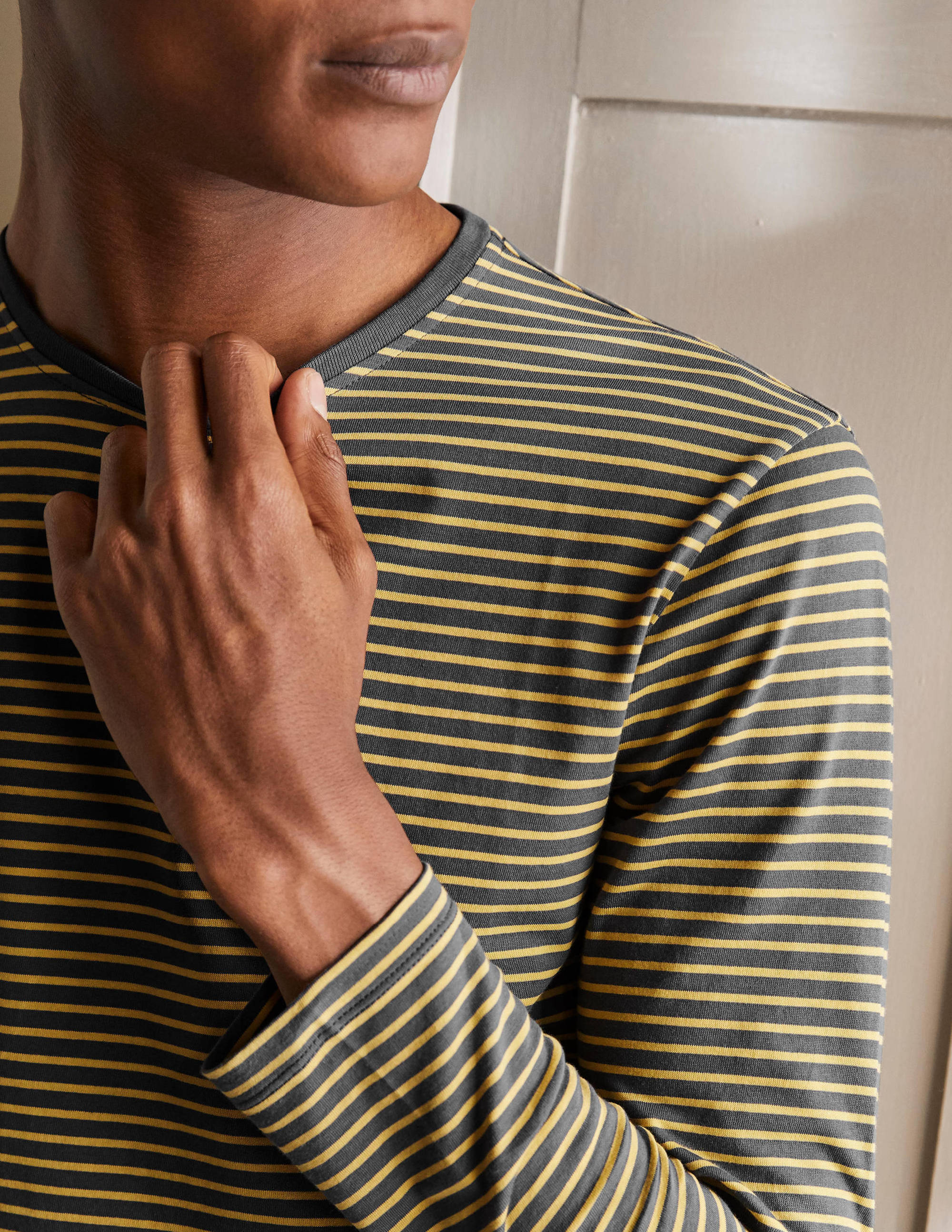 Classic Long-sleeved T-shirt-London Grey/ Soft Lemon Stripe - Image 2