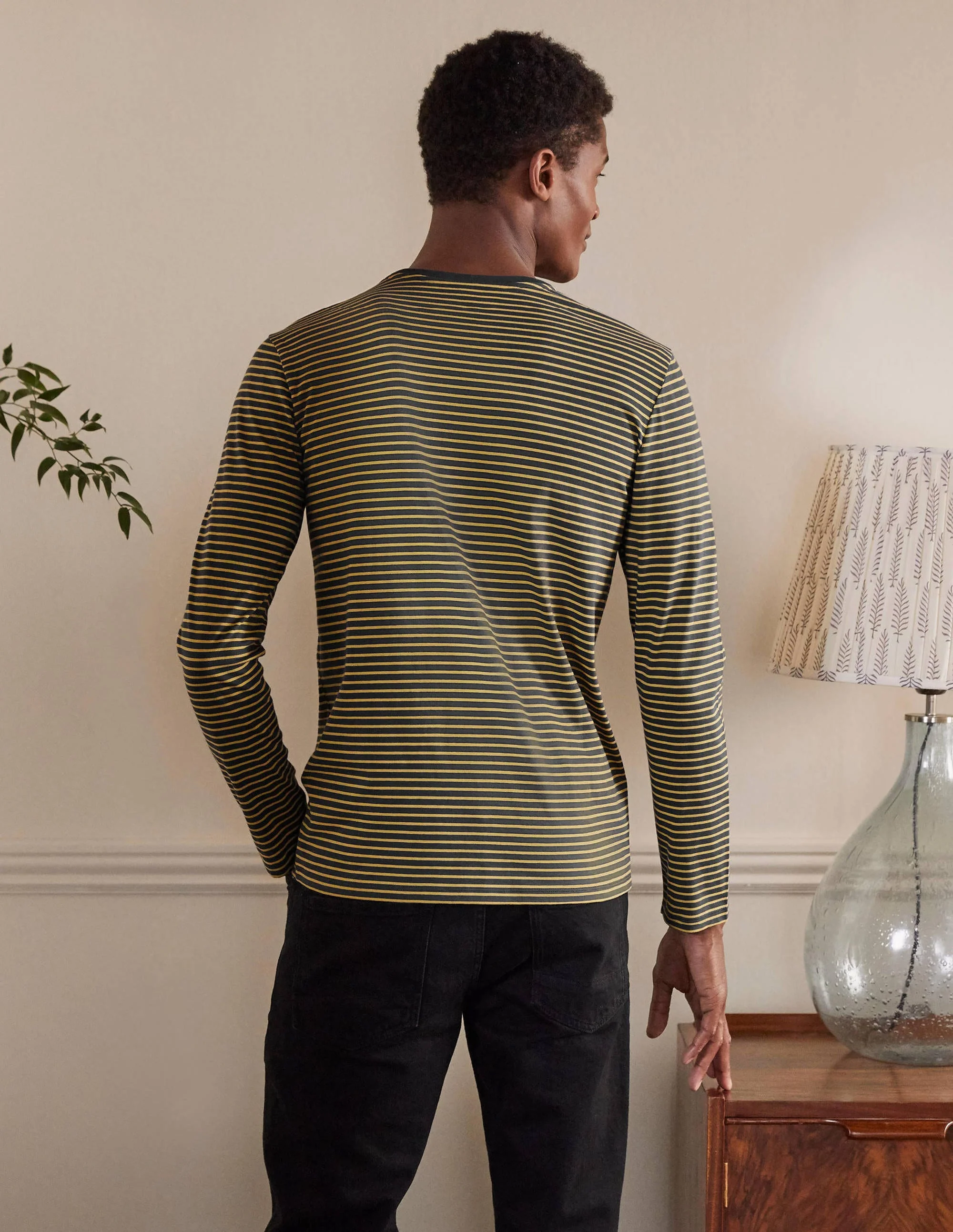 Classic Long-sleeved T-shirt-London Grey/ Soft Lemon Stripe - Image 3